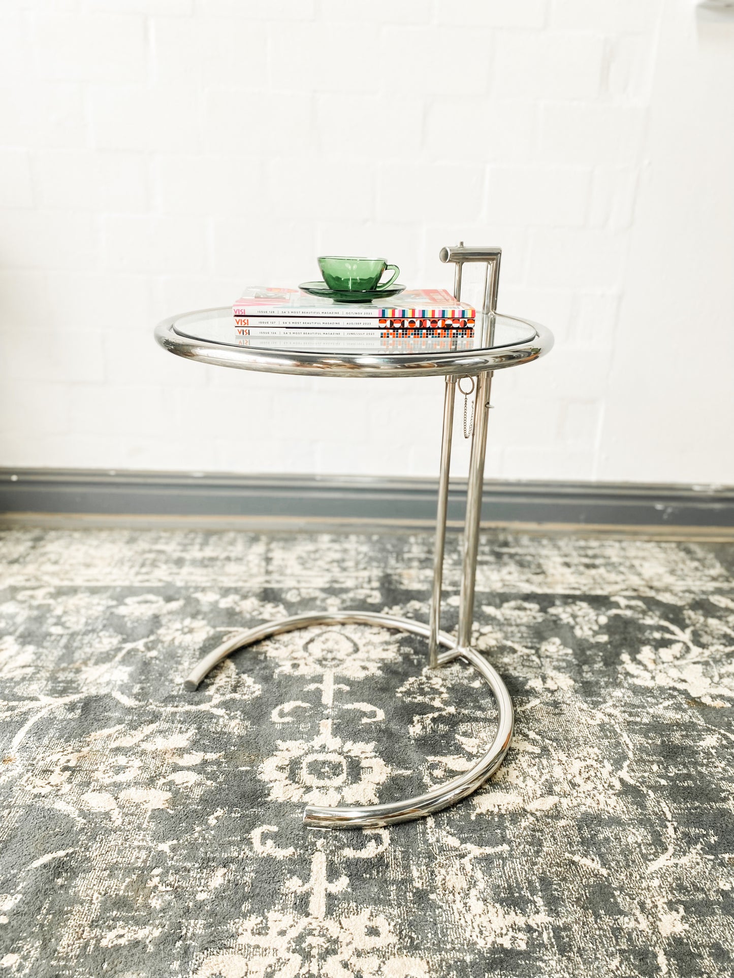 Eileen Gray Style Chrome & Glass Side Table