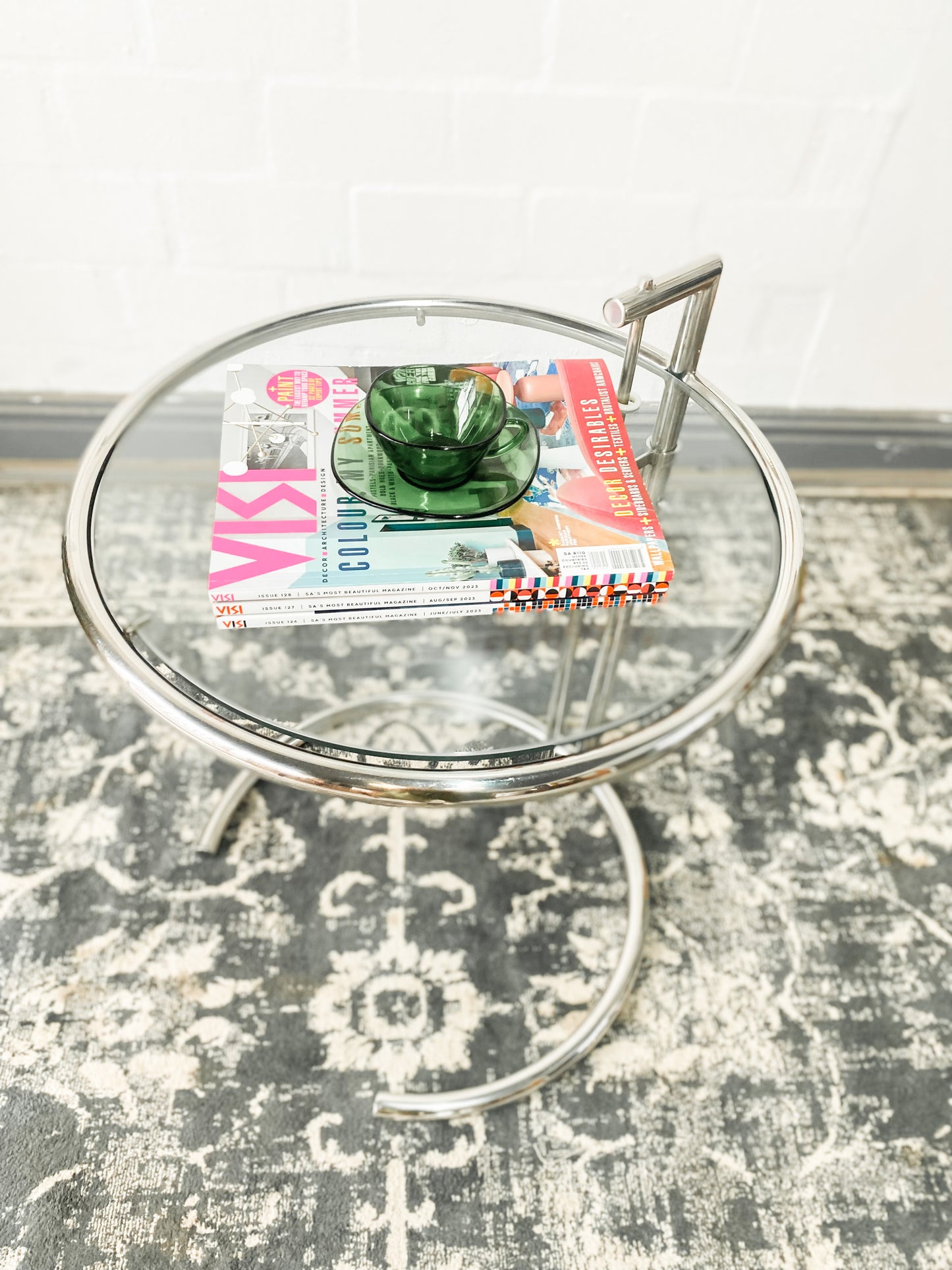 Eileen Gray Style Chrome & Glass Side Table