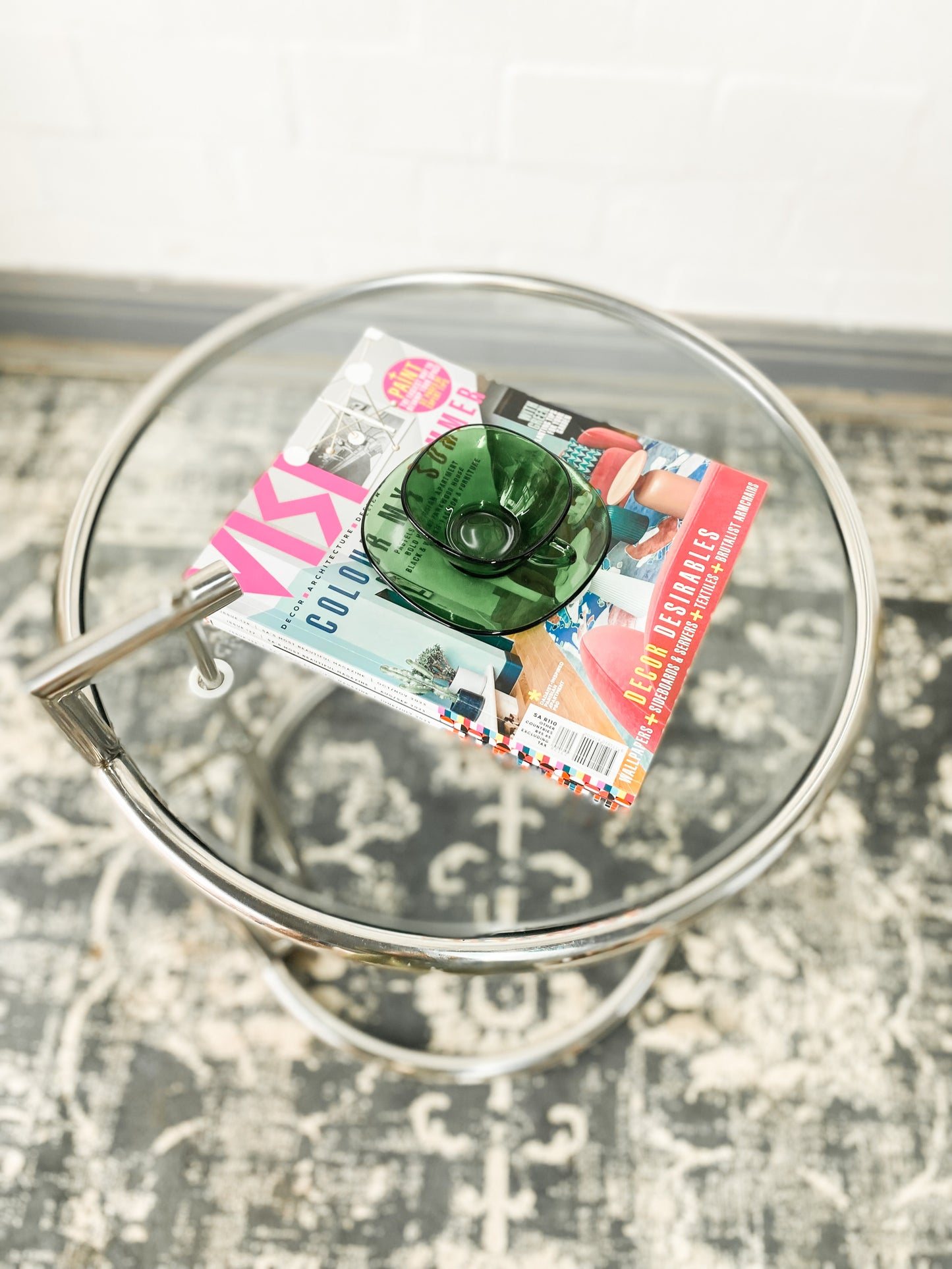 Eileen Gray Style Chrome & Glass Side Table