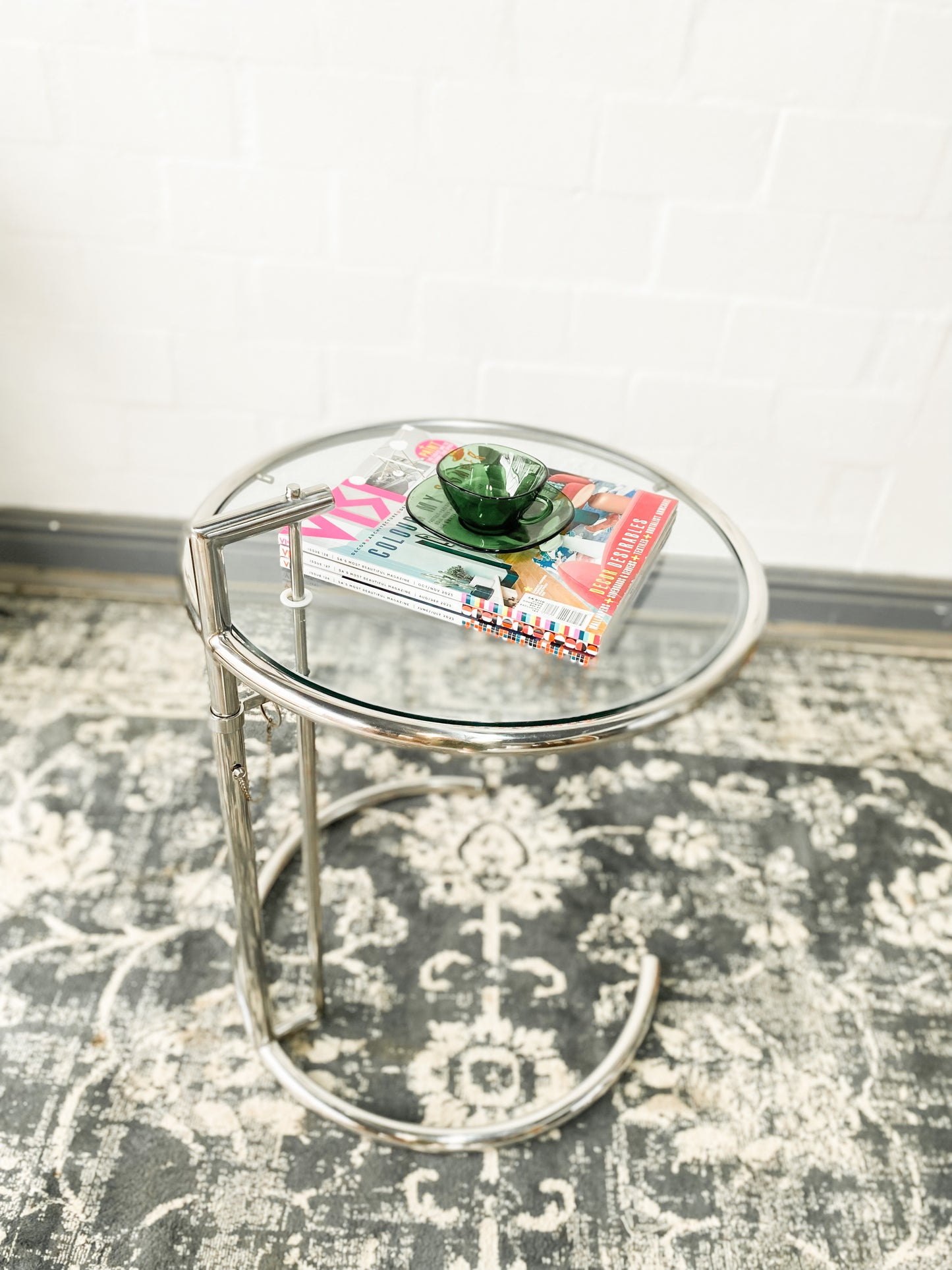 Eileen Gray Style Chrome & Glass Side Table