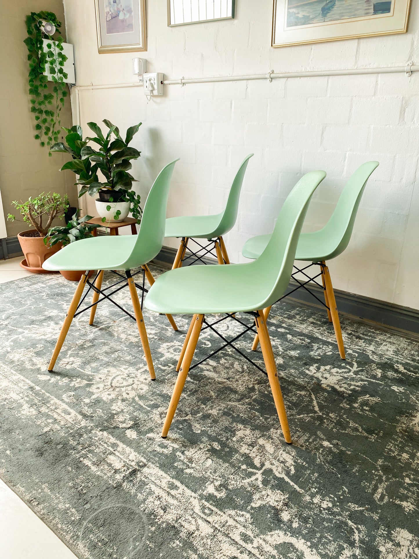 Set of 4 Lime Green Modern Eames style Dining Chairs