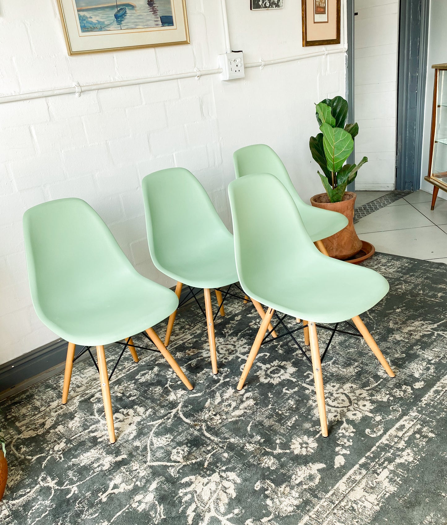 Set of 4 Lime Green Modern Eames style Dining Chairs