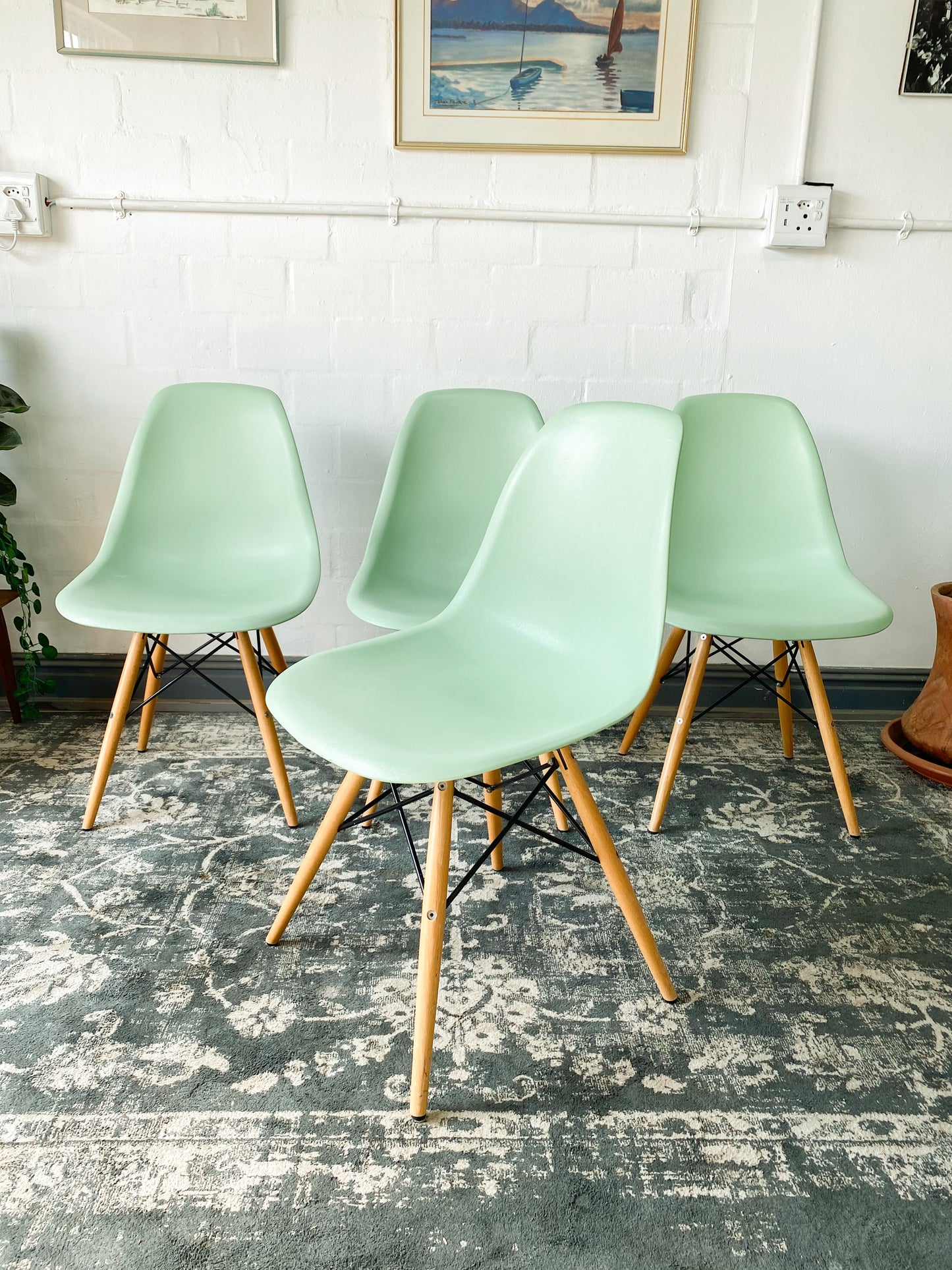 Set of 4 Lime Green Modern Eames style Dining Chairs