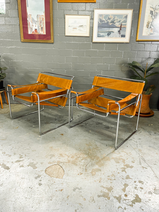 Pair of Replica Full Grain Daytona Leather Wassily chairs by Marcel Breuer
