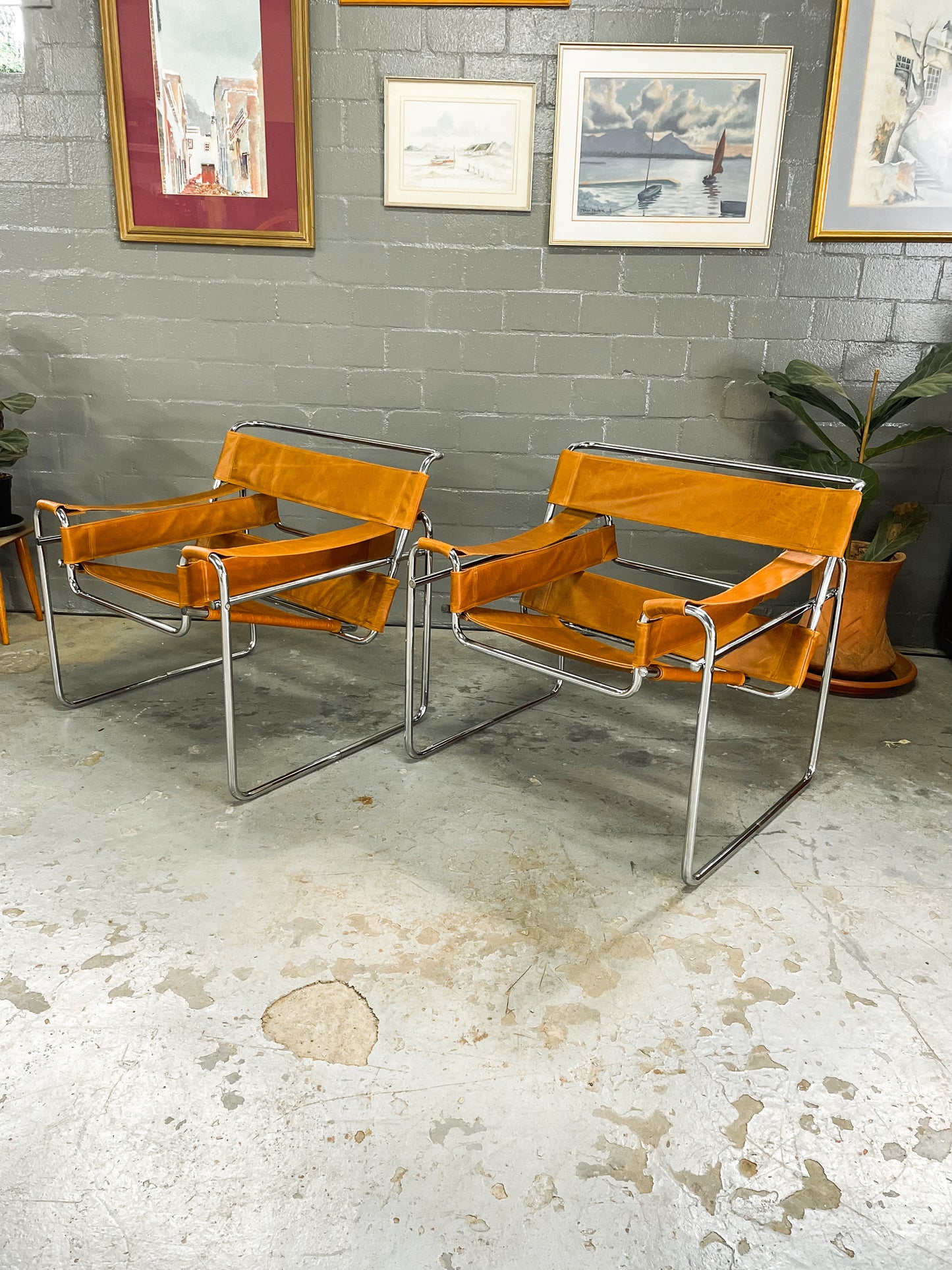 Pair of Replica Full Grain Daytona Leather Wassily chairs by Marcel Breuer