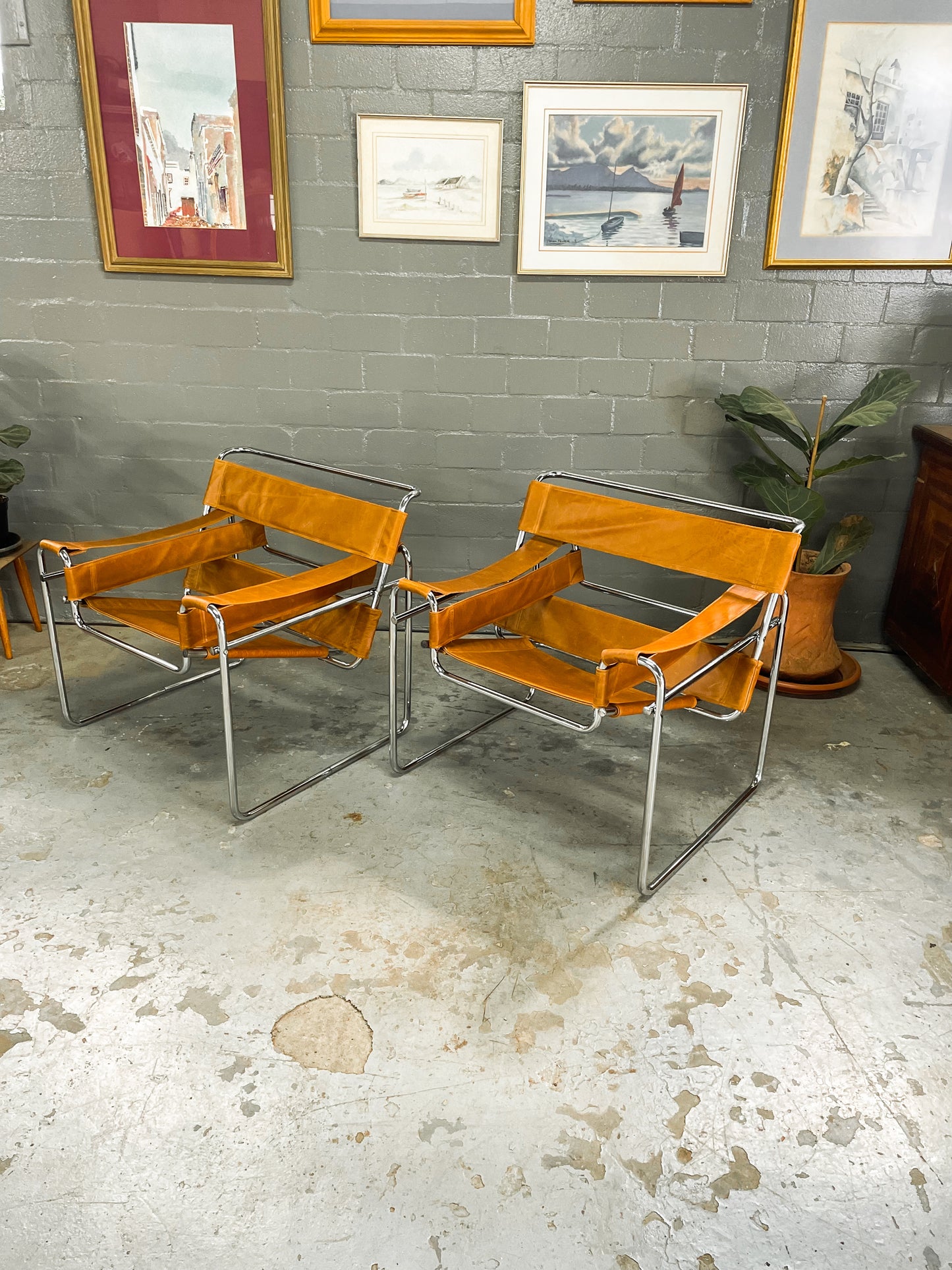 Pair of Replica Full Grain Daytona Leather Wassily chairs by Marcel Breuer