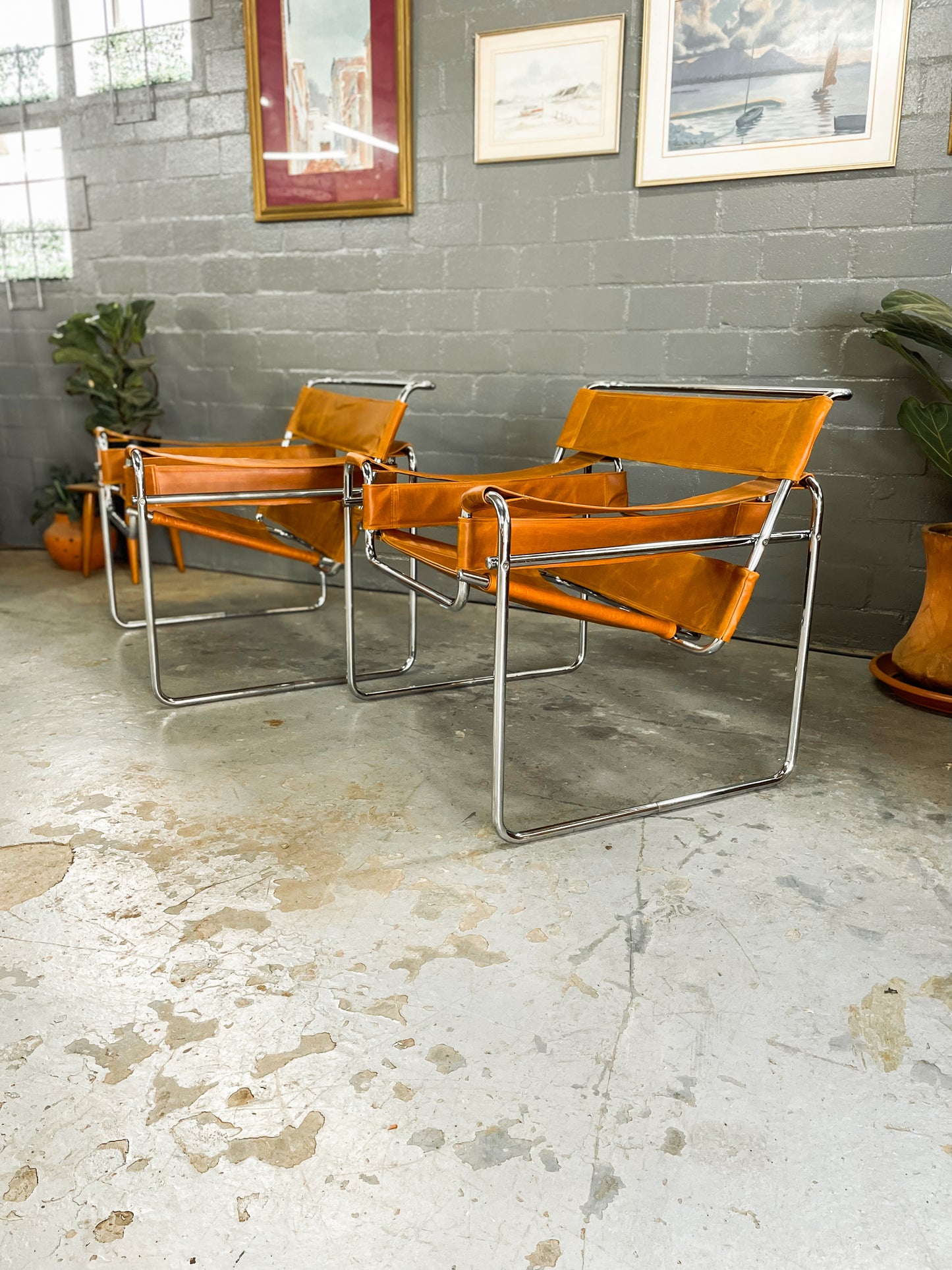 Pair of Replica Full Grain Daytona Leather Wassily chairs by Marcel Breuer
