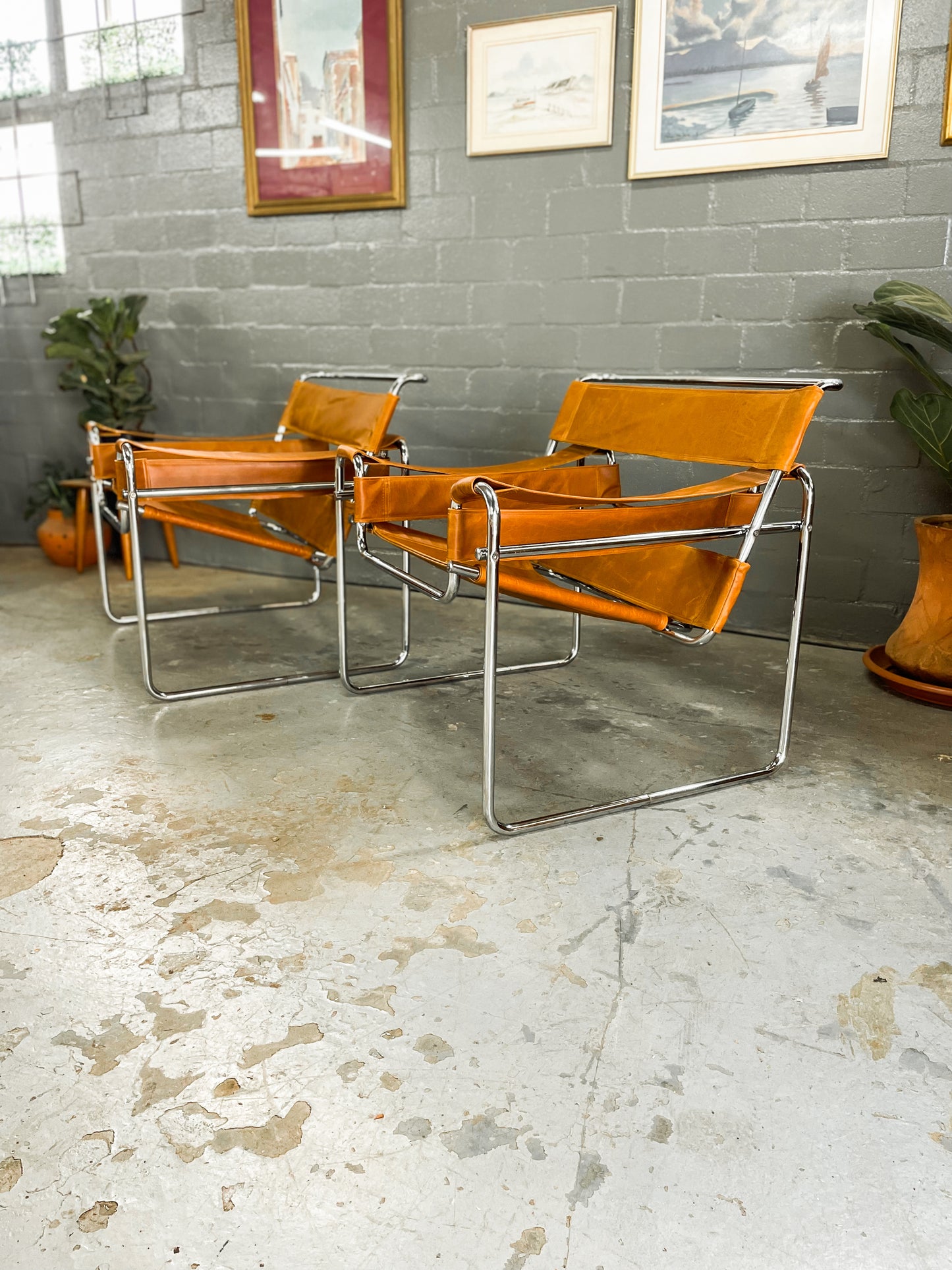 Pair of Replica Full Grain Daytona Leather Wassily chairs by Marcel Breuer