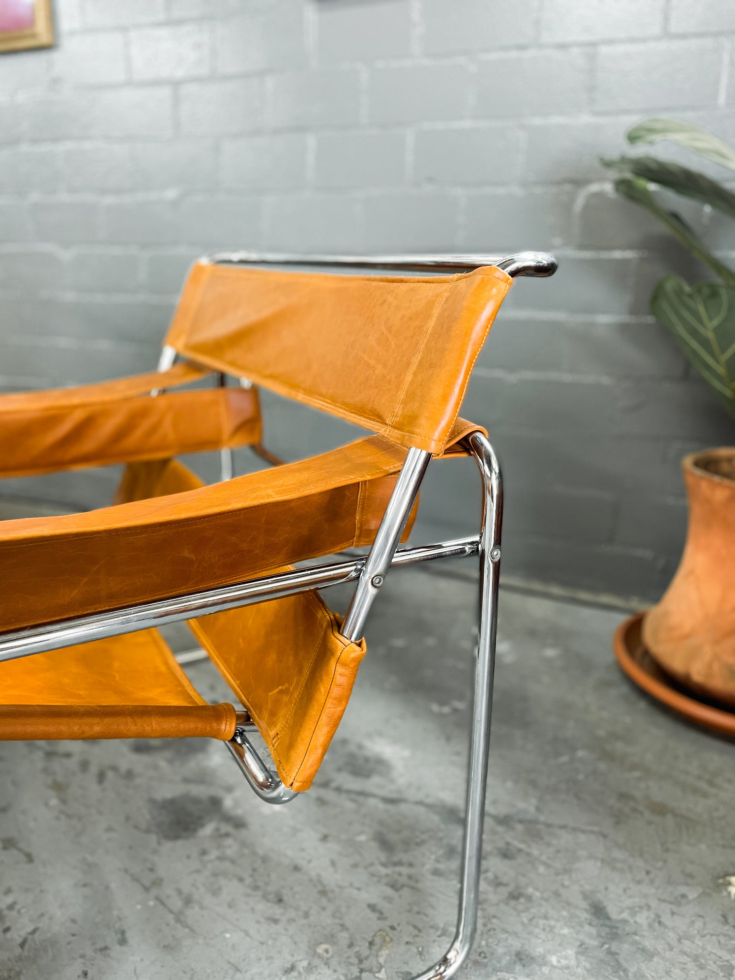 Pair of Replica Full Grain Daytona Leather Wassily chairs by Marcel Breuer