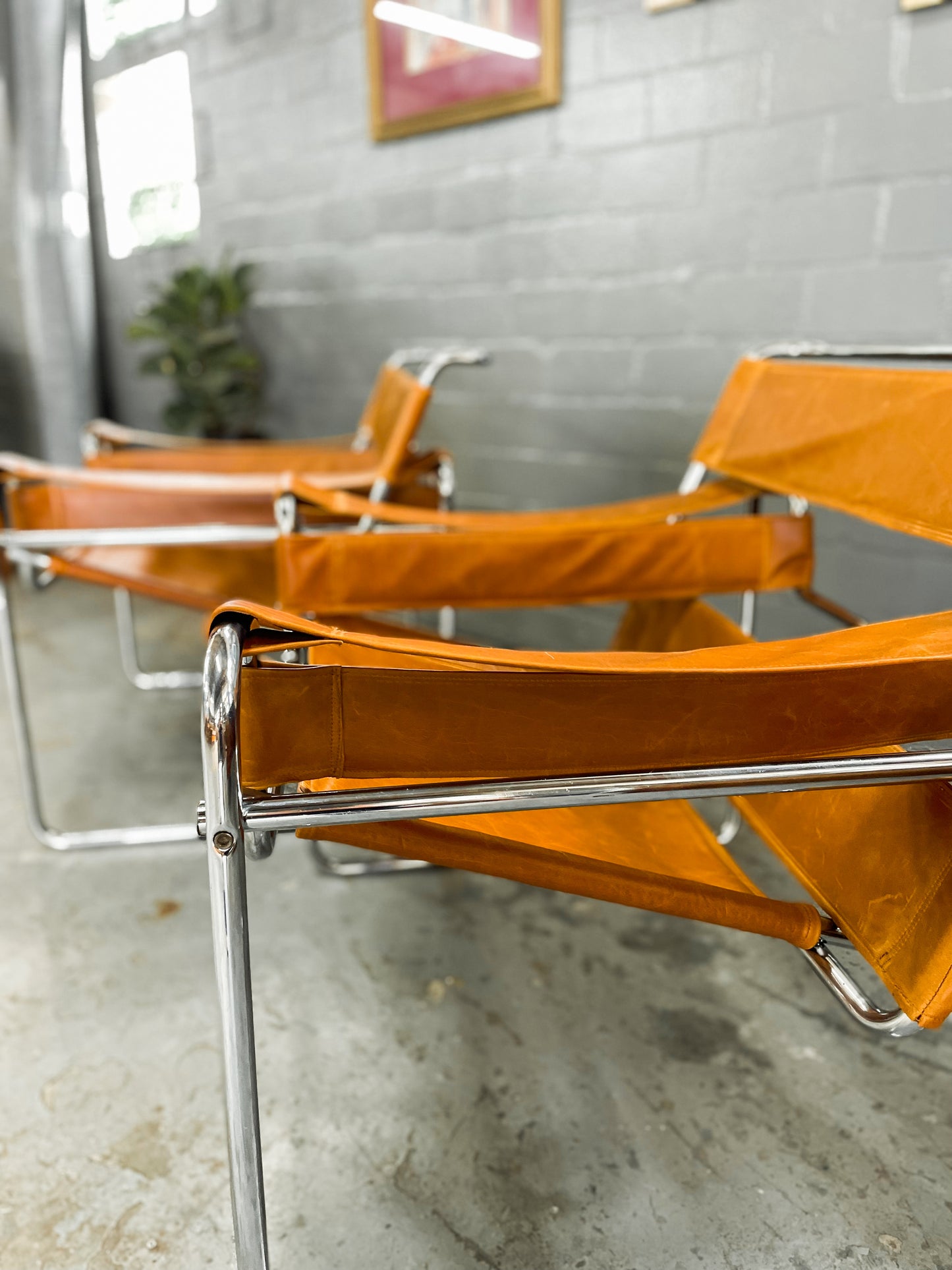 Pair of Replica Full Grain Daytona Leather Wassily chairs by Marcel Breuer