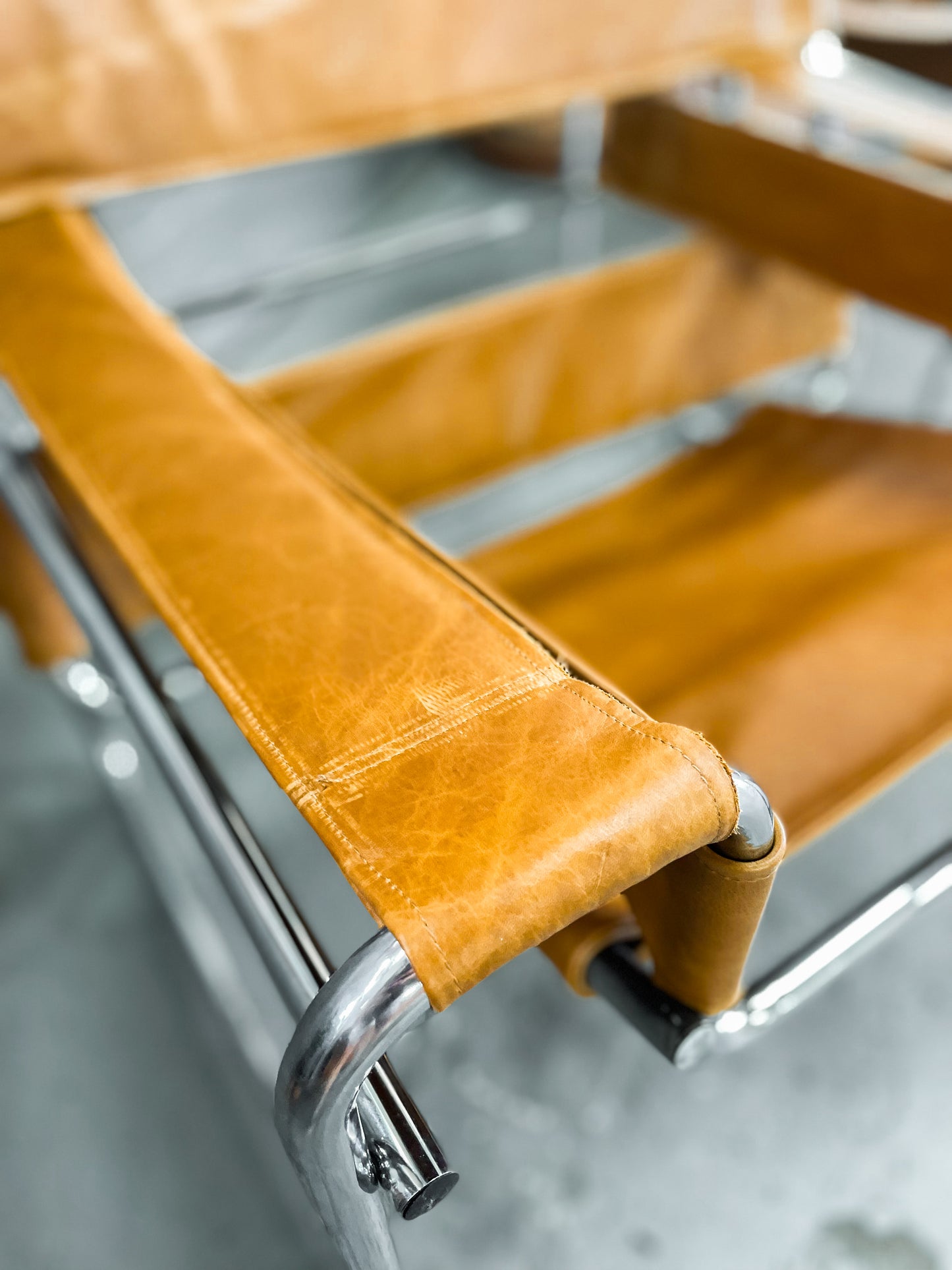 Pair of Replica Full Grain Daytona Leather Wassily chairs by Marcel Breuer