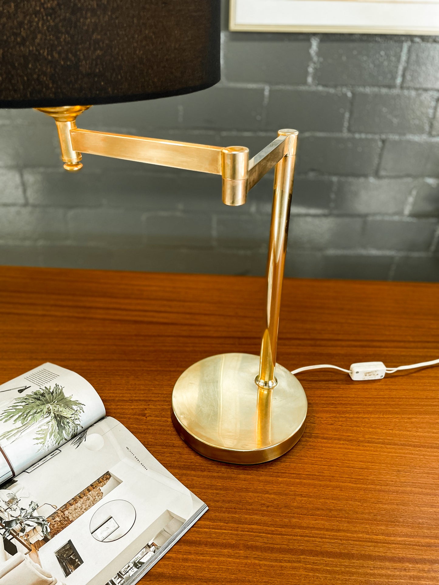Brass Mid Century Lamp with Shade