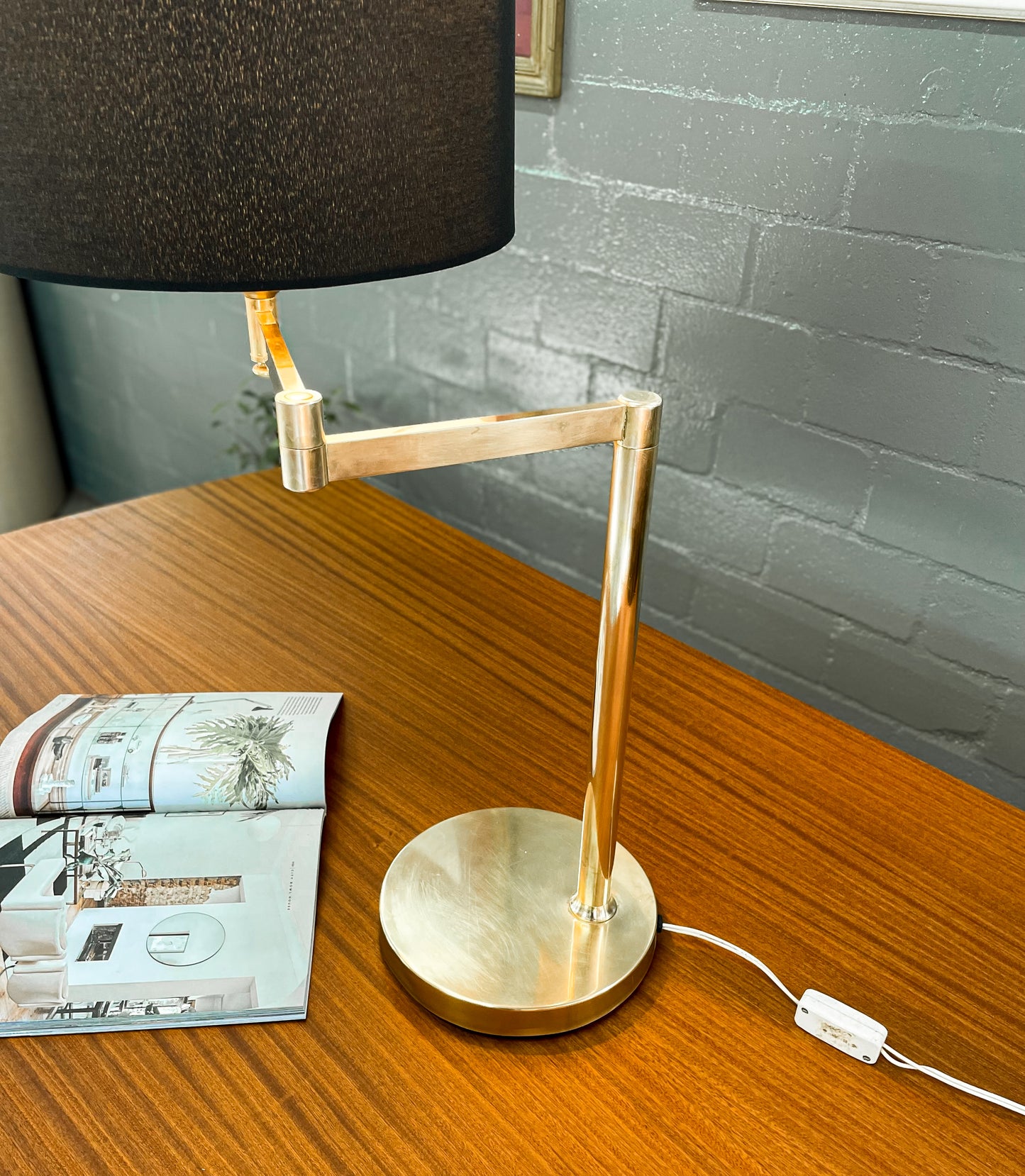 Brass Mid Century Lamp with Shade