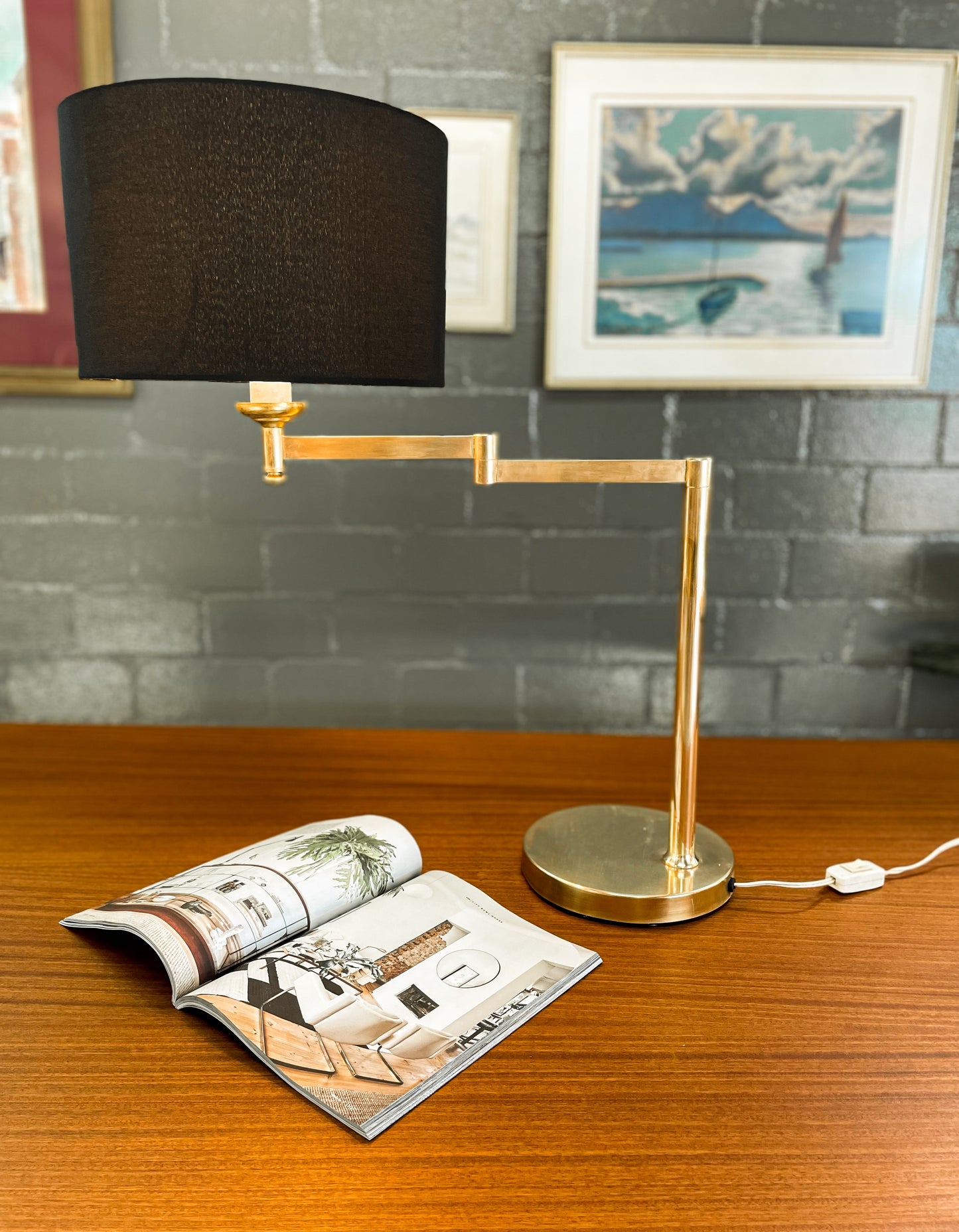 Brass Mid Century Lamp with Shade