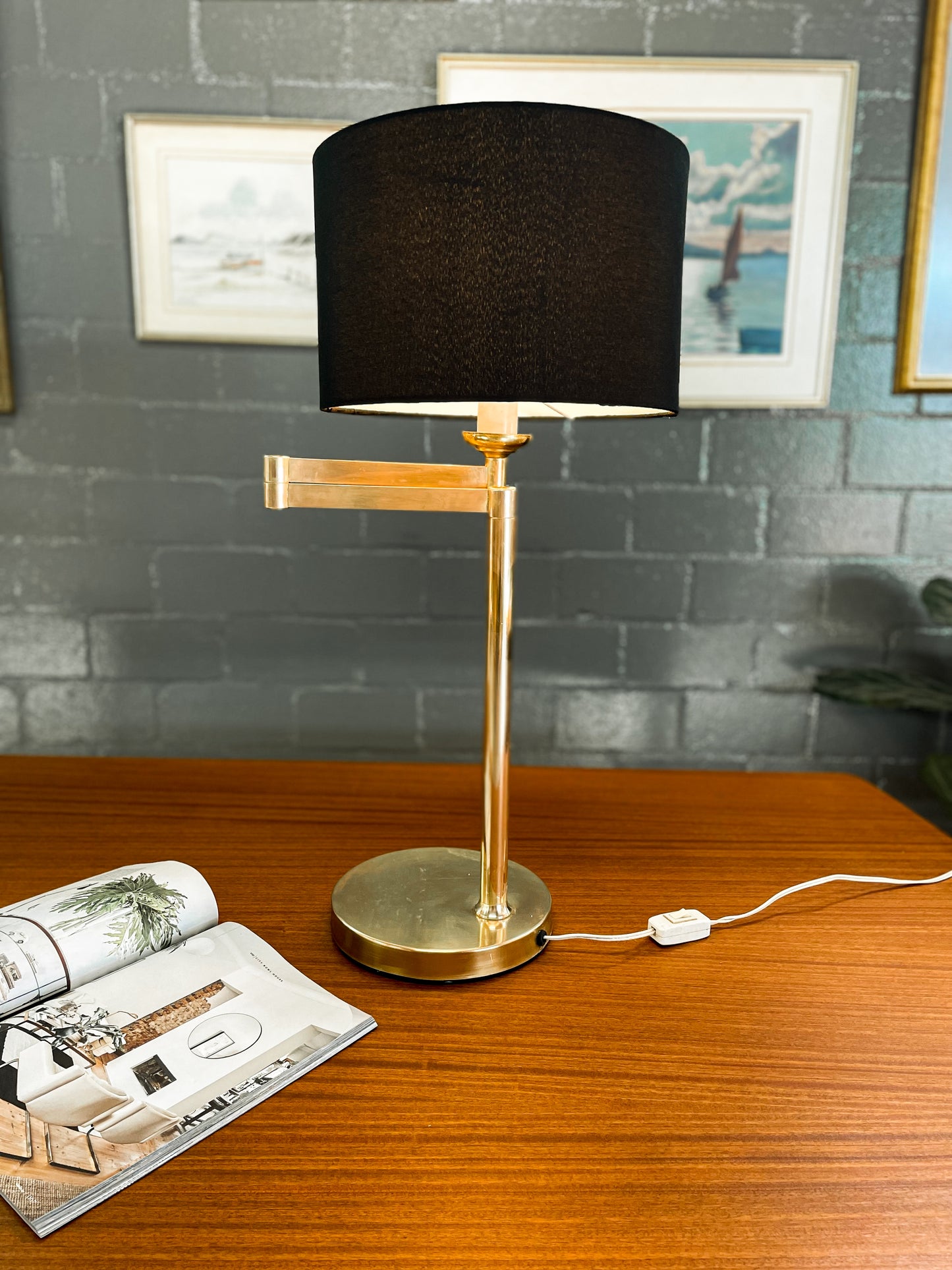 Brass Mid Century Lamp with Shade