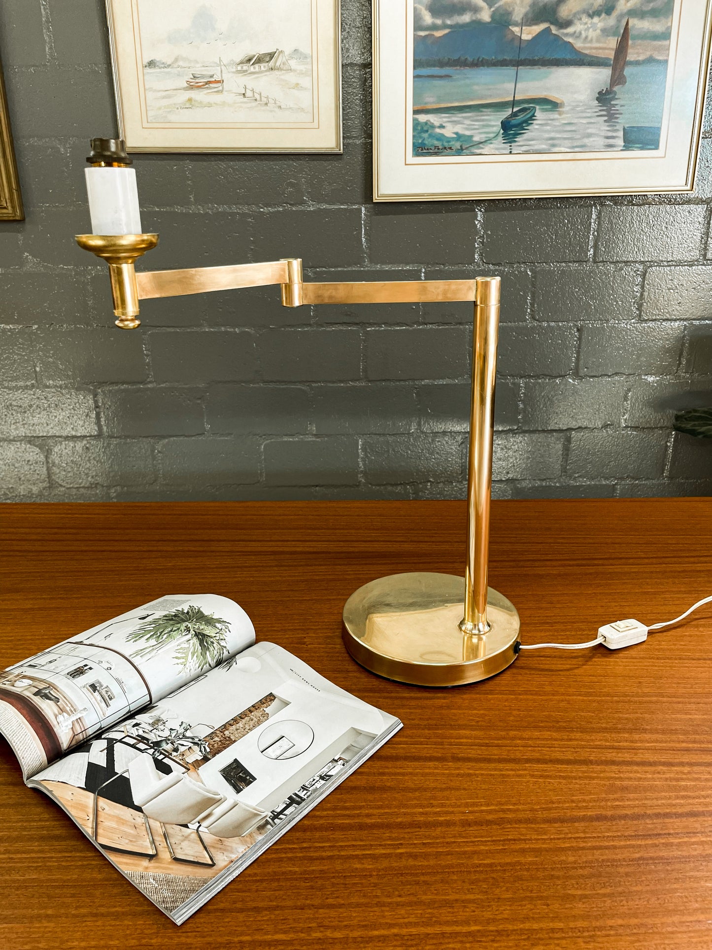 Brass Mid Century Lamp with Shade