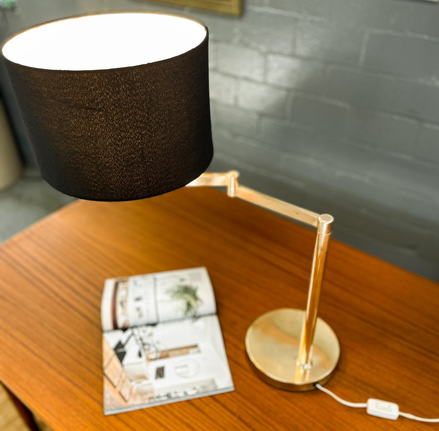 Brass Mid Century Lamp with Shade