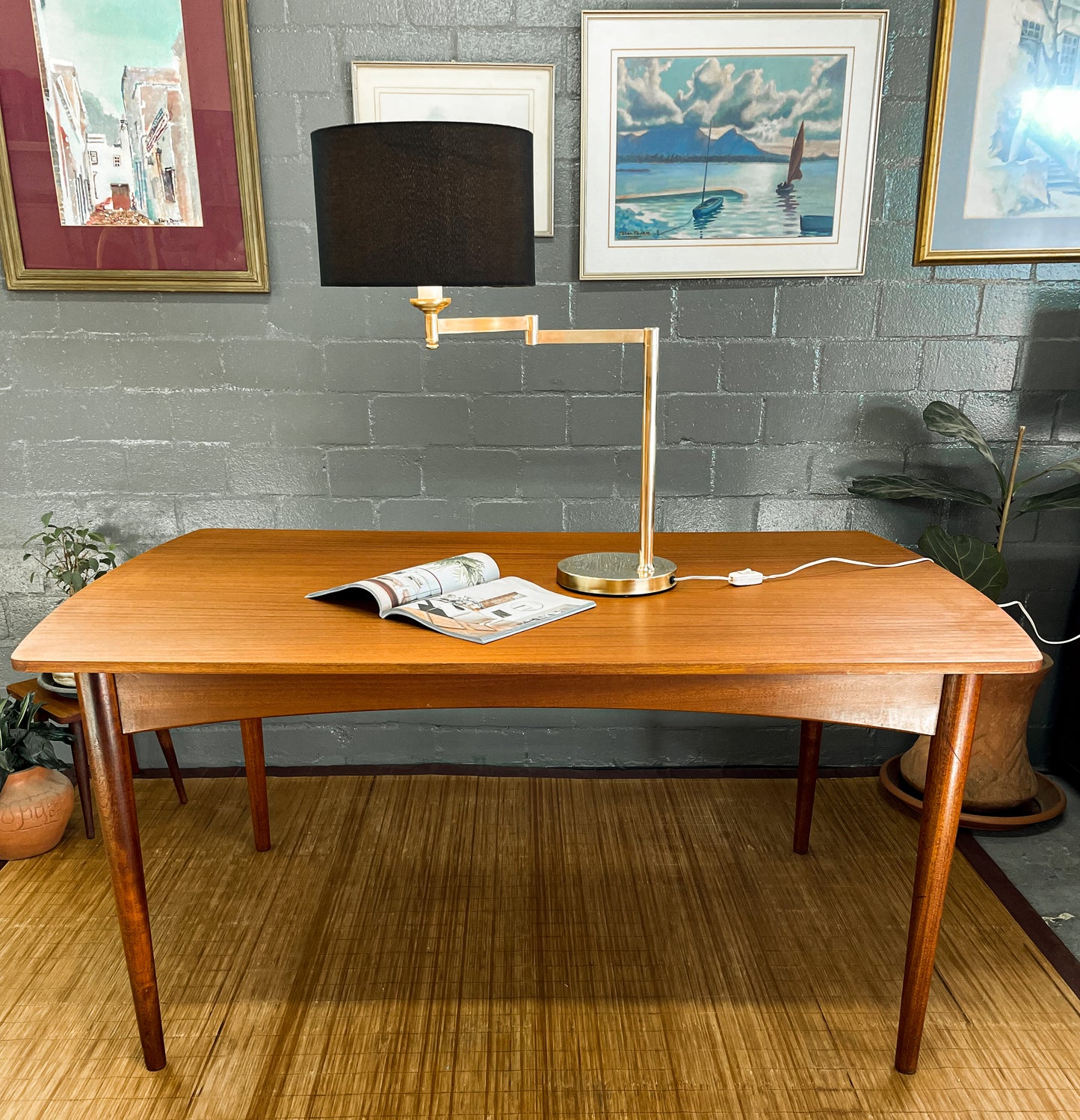 Brass Mid Century Lamp with Shade