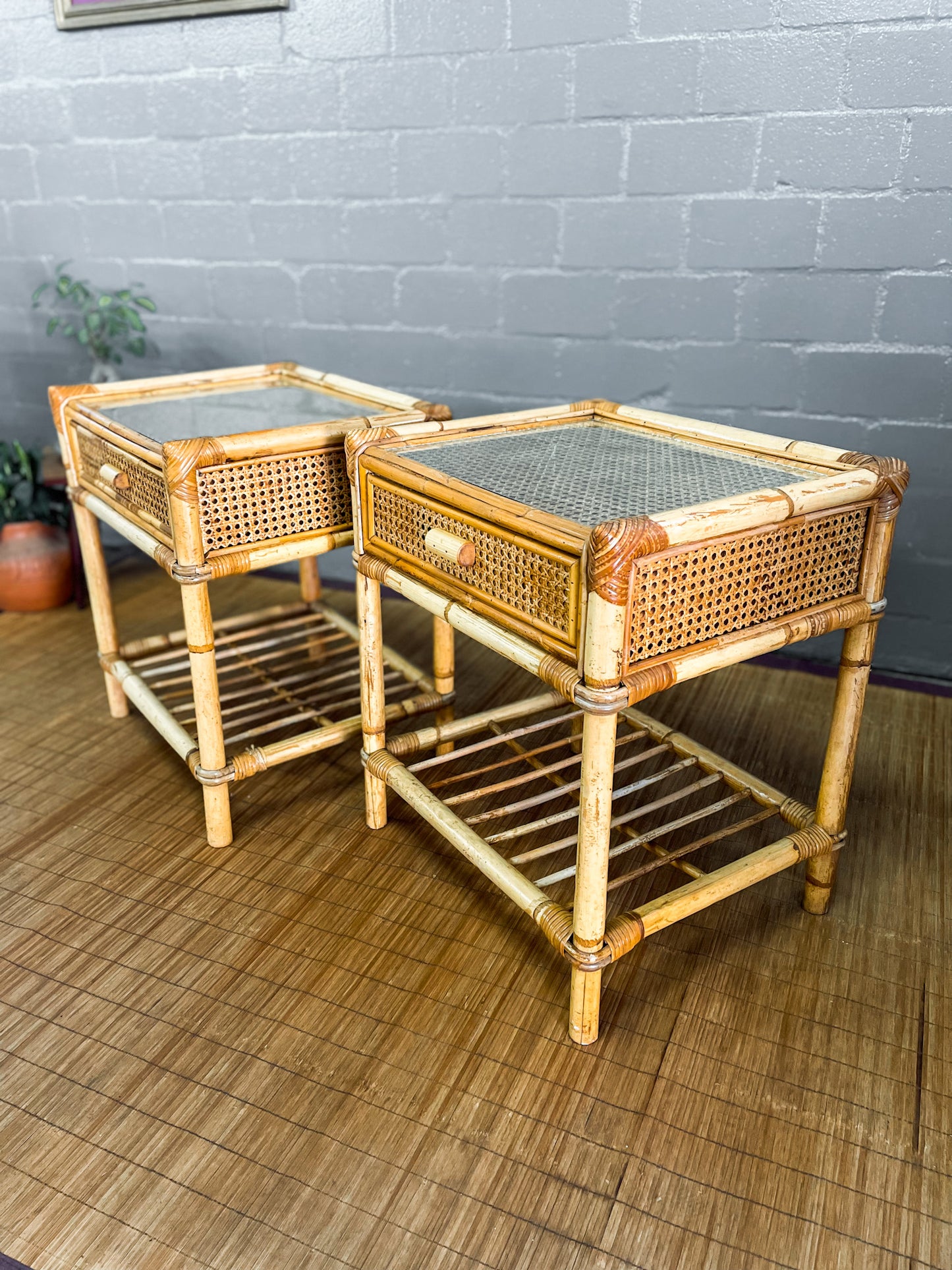 Pair of Cane Pedestals.