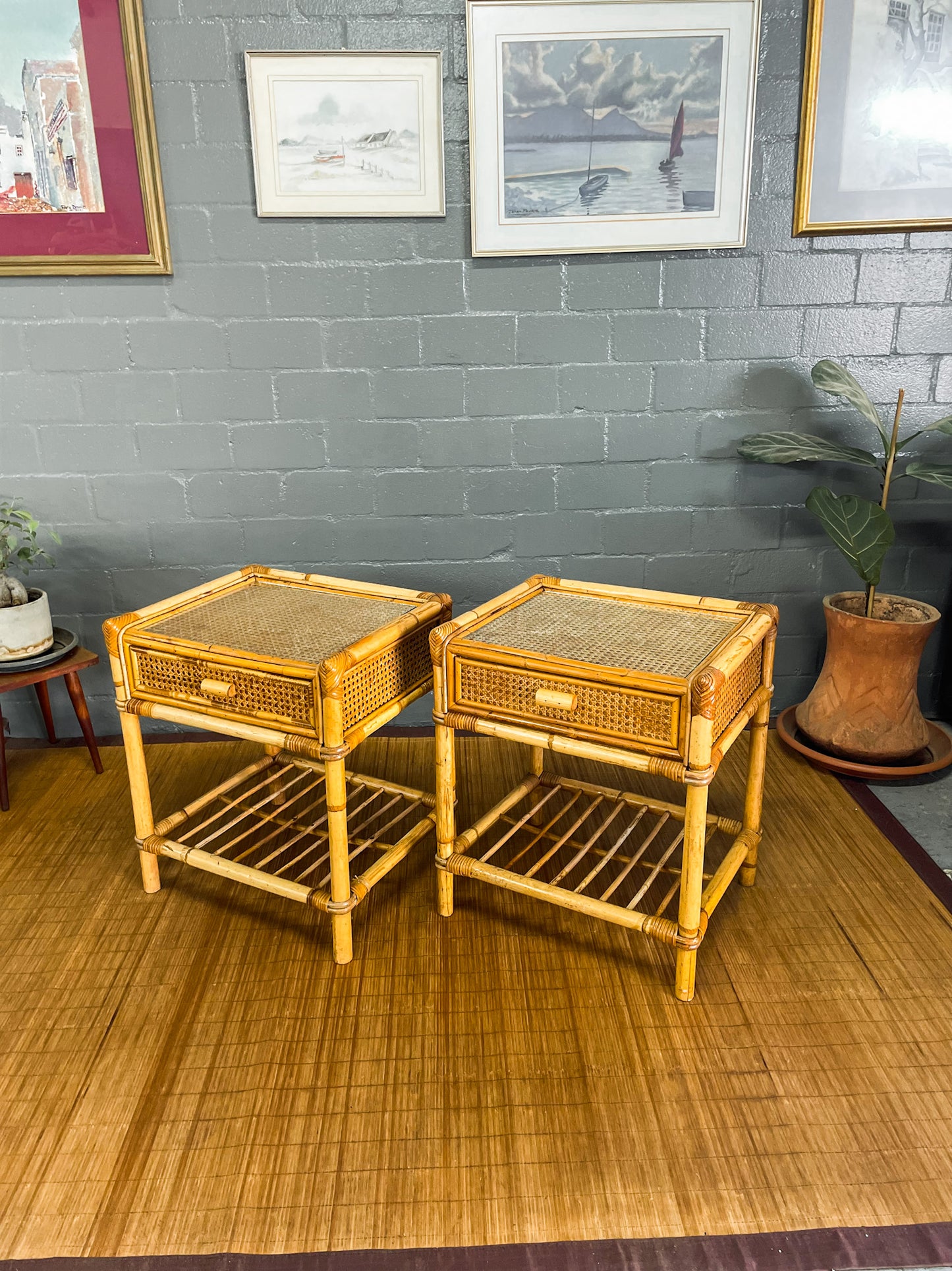 Pair of Cane Pedestals.