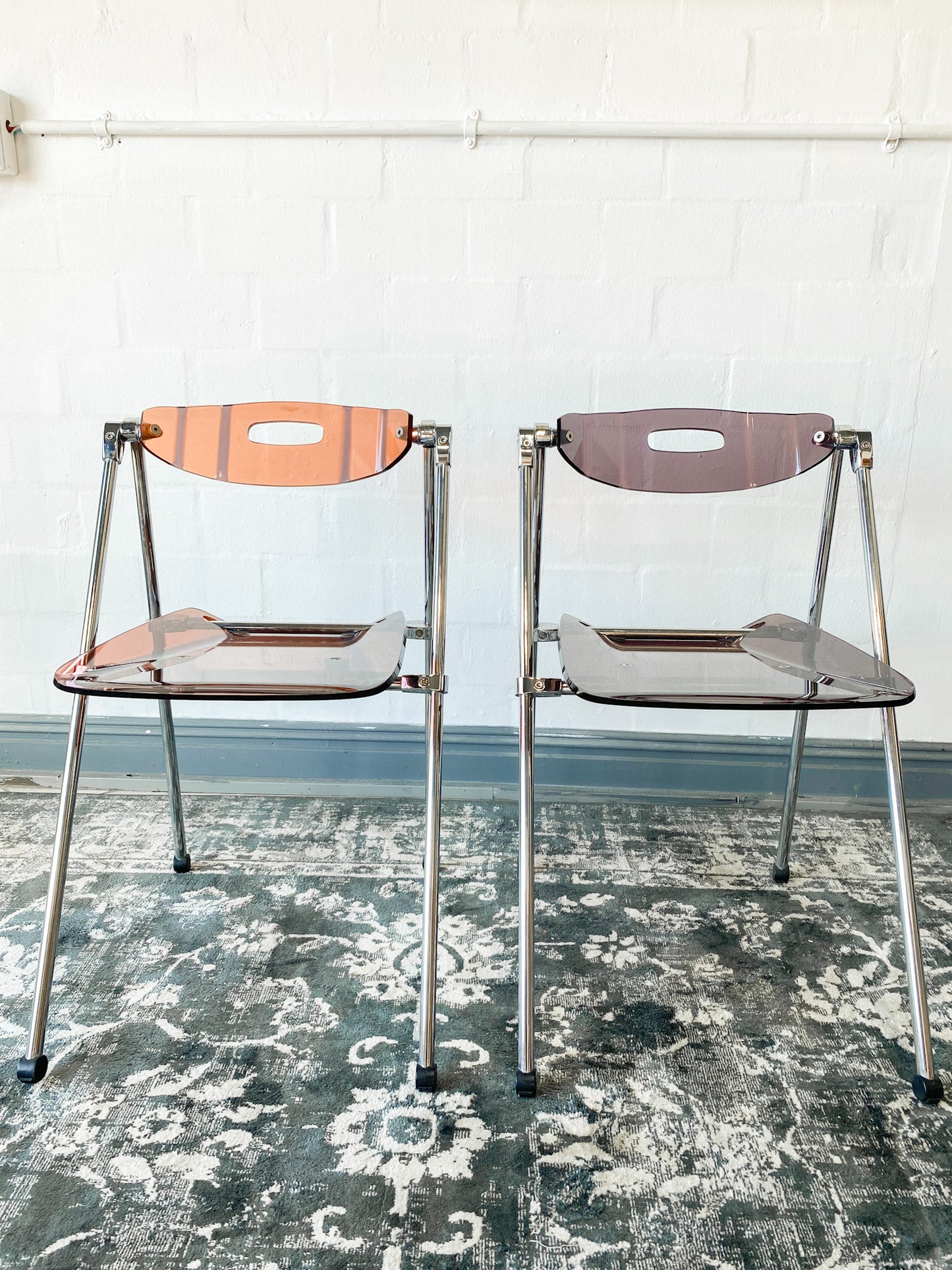 Pair of Giancarlo Piretti Lucite Folding Chairs