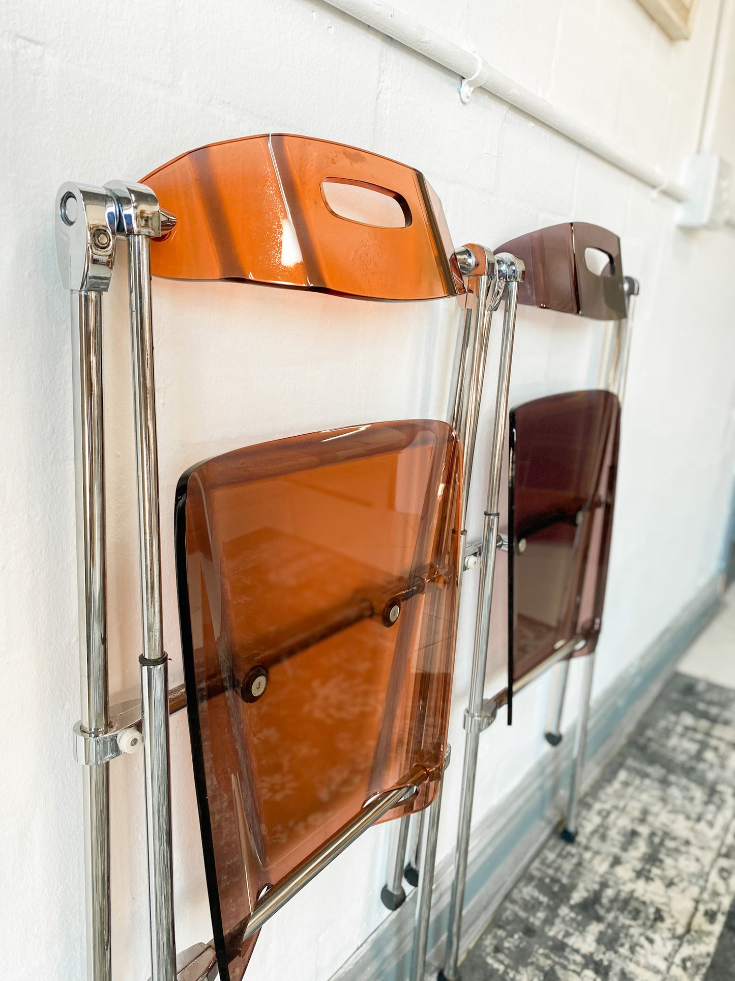 Pair of Giancarlo Piretti Lucite Folding Chairs