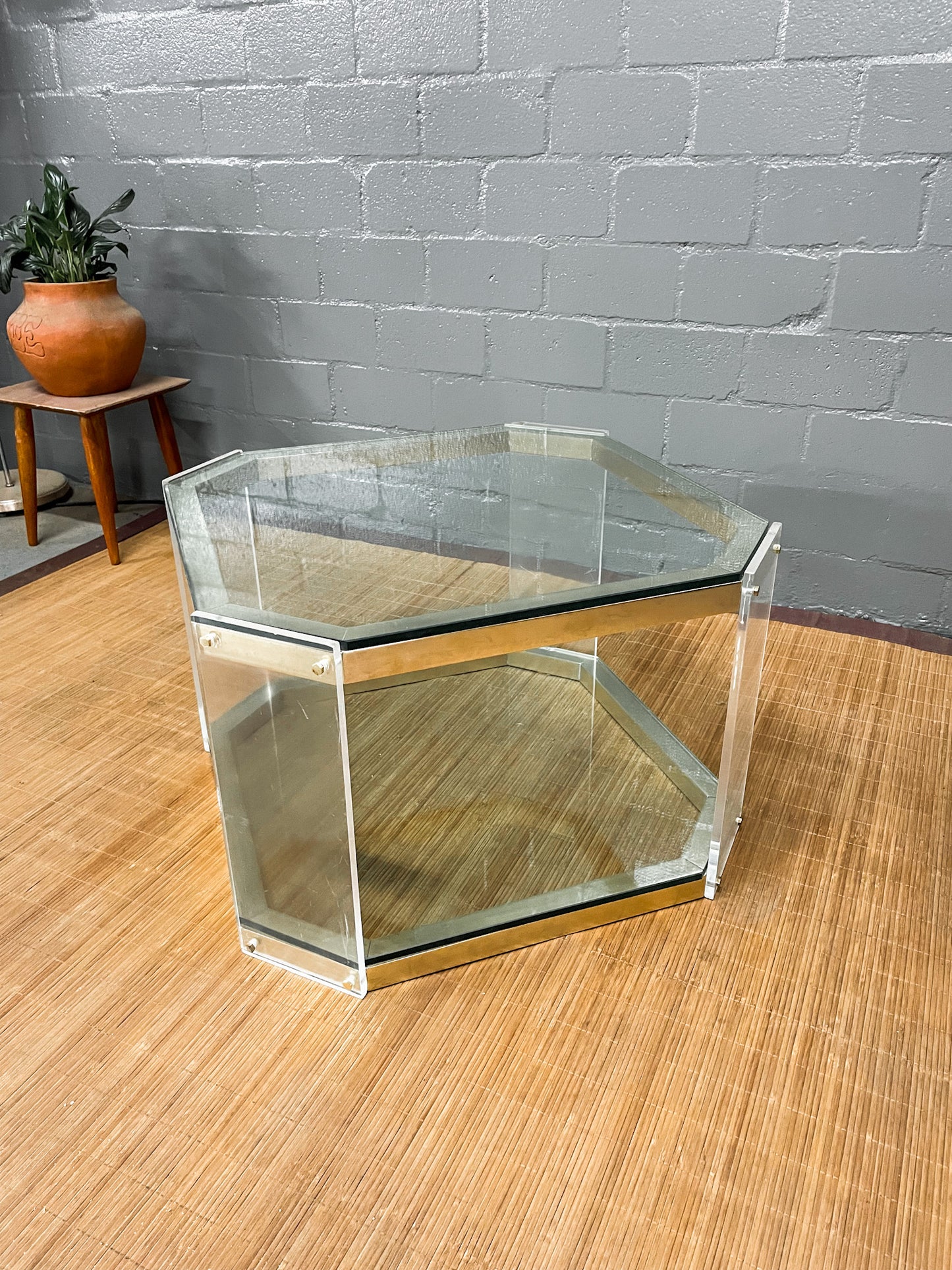 Vintage Octagon Brass and Perspex Glass Coffee Table