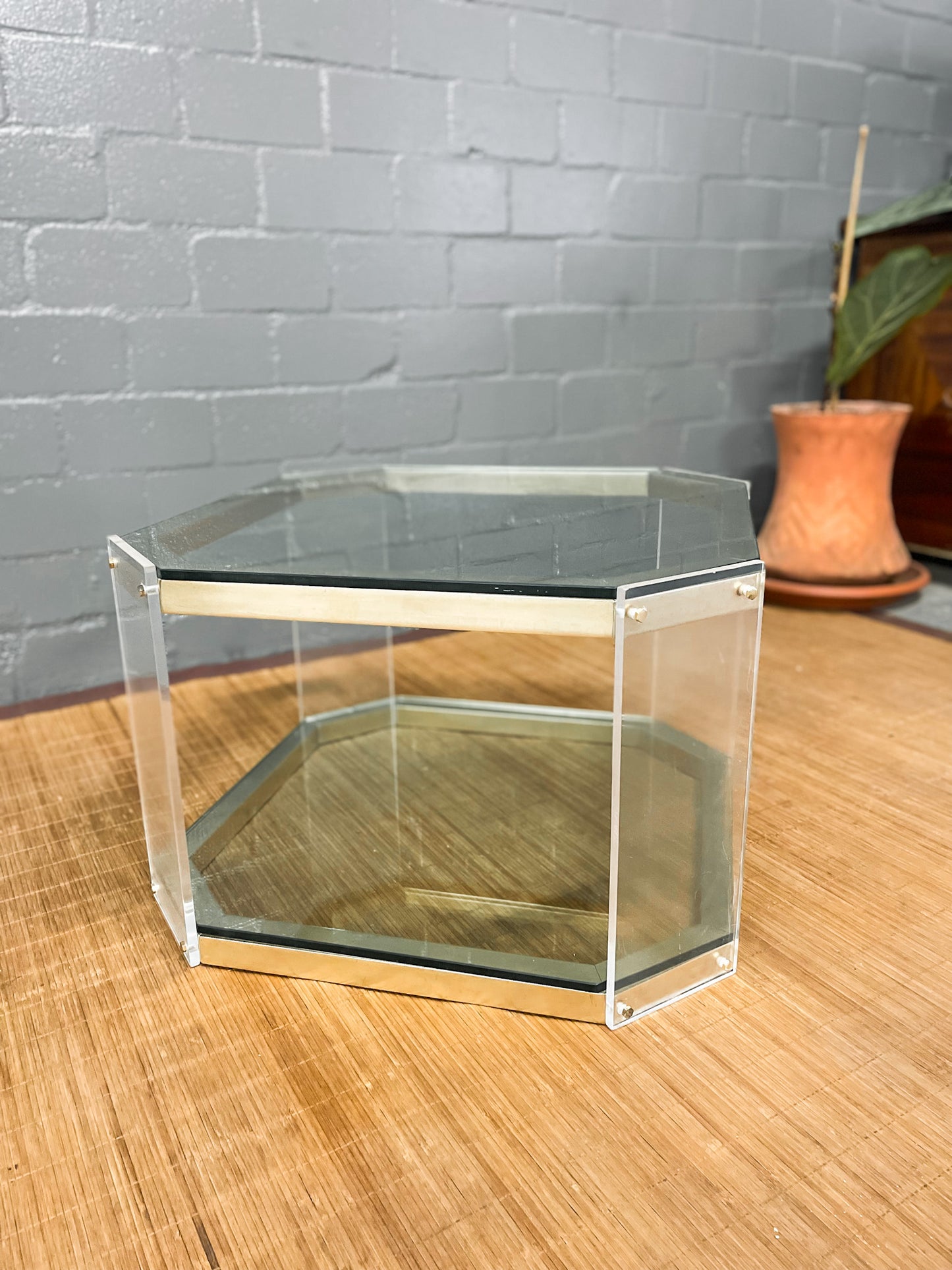 Vintage Octagon Brass and Perspex Glass Coffee Table
