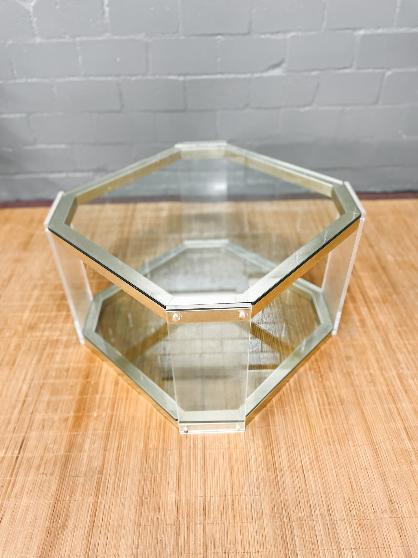 Vintage Octagon Brass and Perspex Glass Coffee Table