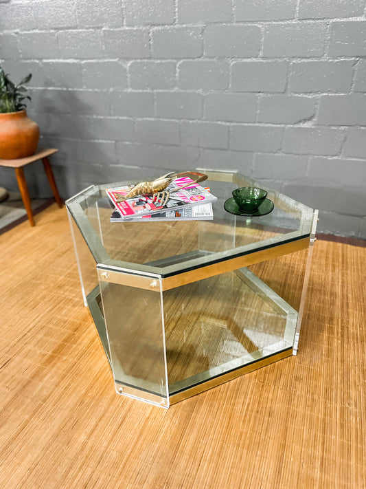 Vintage Octagon Brass and Perspex Glass Coffee Table