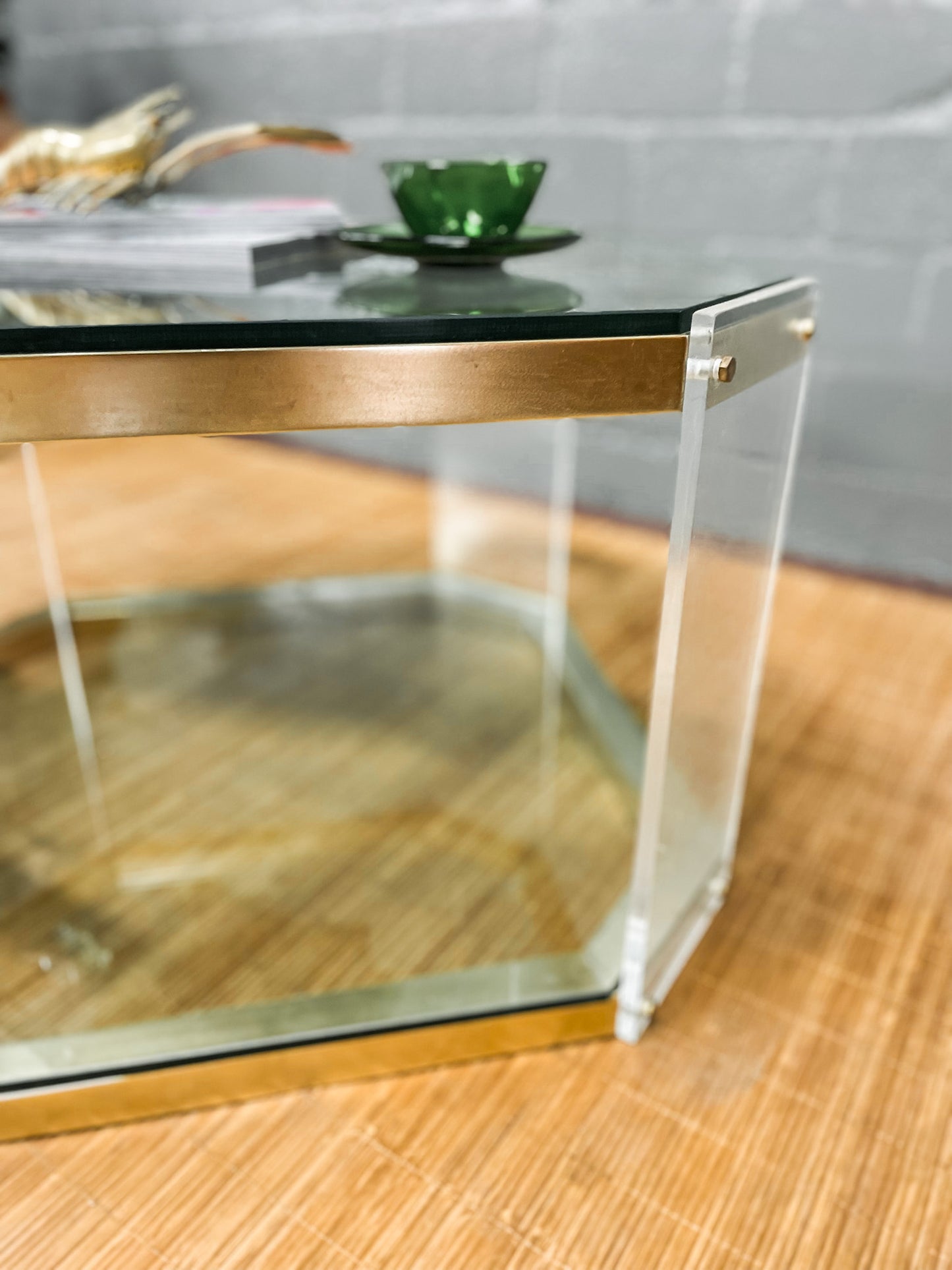 Vintage Octagon Brass and Perspex Glass Coffee Table