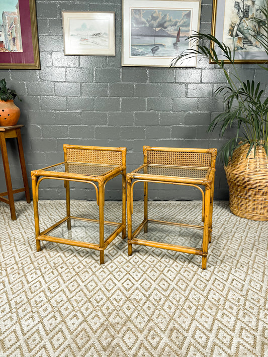 Elegant Boho Cane and Glass Pedestals