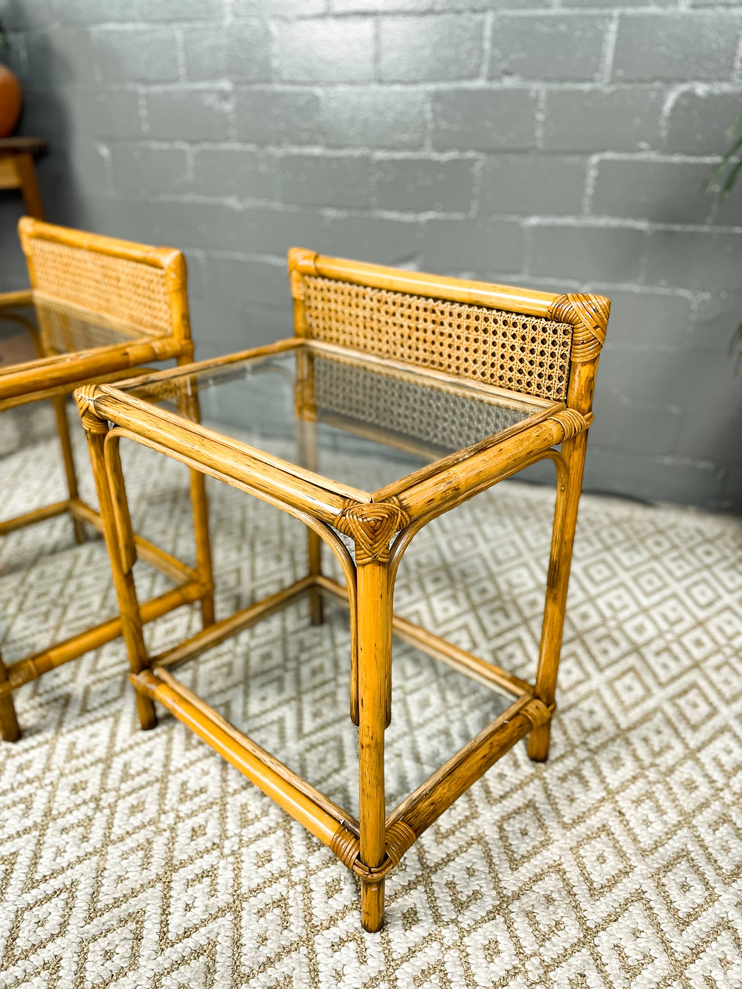 Elegant Boho Cane and Glass Pedestals