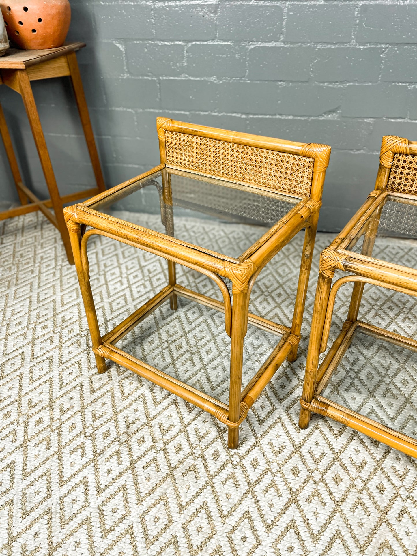 Elegant Boho Cane and Glass Pedestals