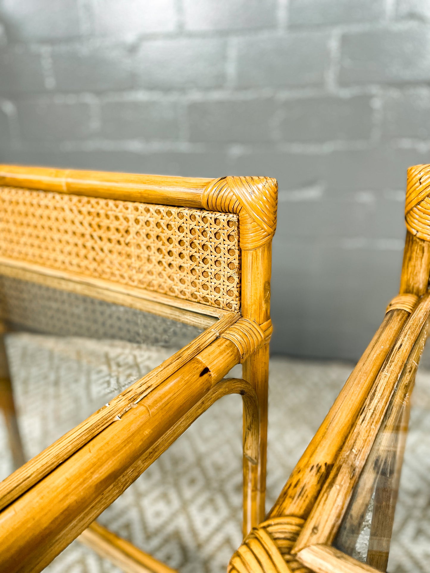 Elegant Boho Cane and Glass Pedestals