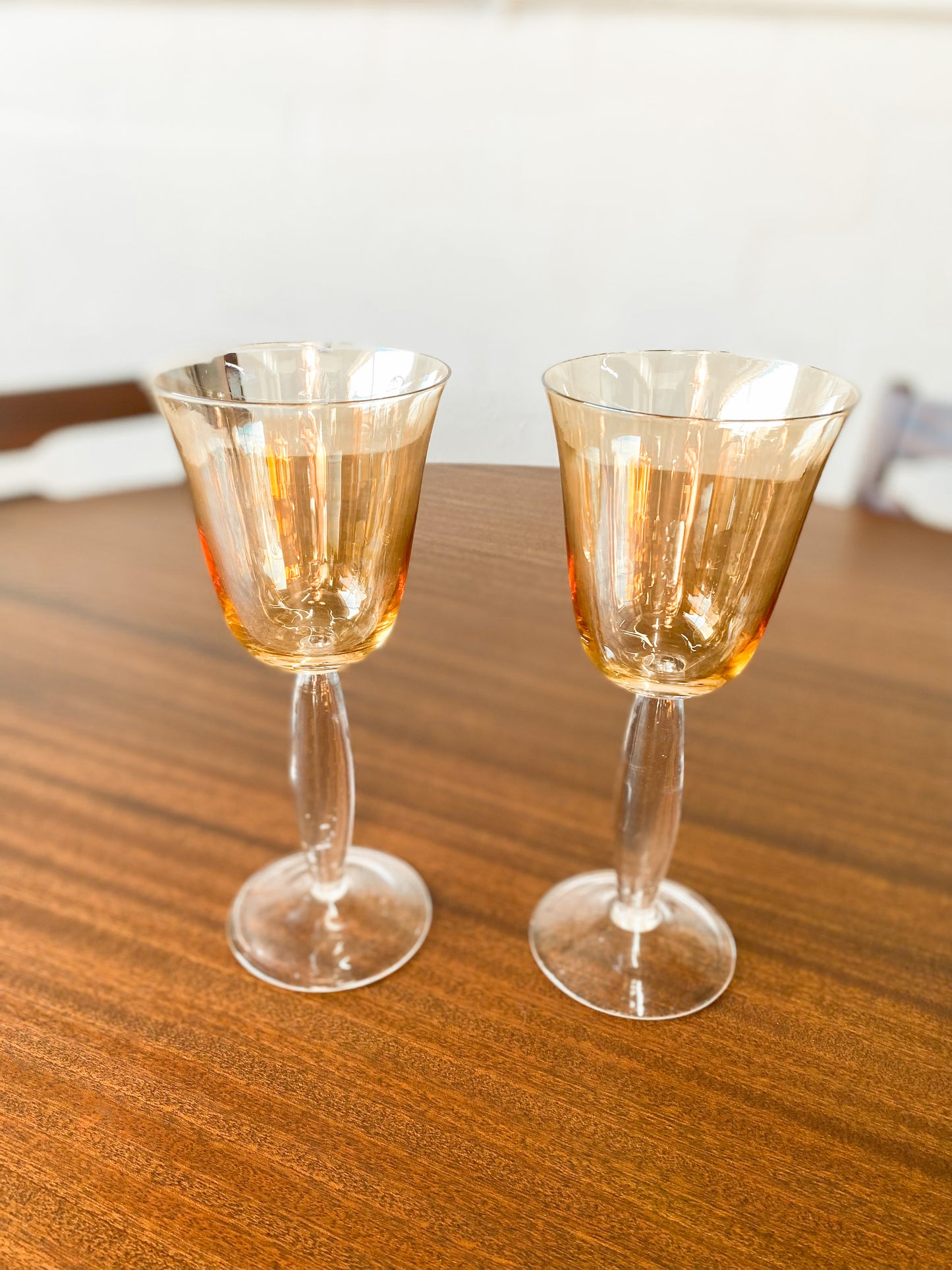 Pair of Vintage Long Stemmed Coloured Glasses