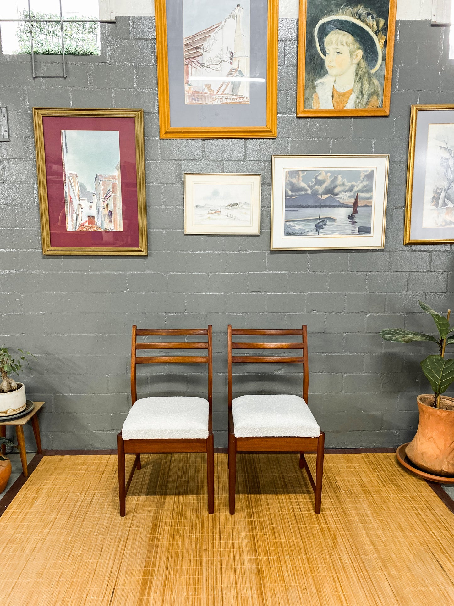 Pair of Frystark Dining Chairs in White Boucle.