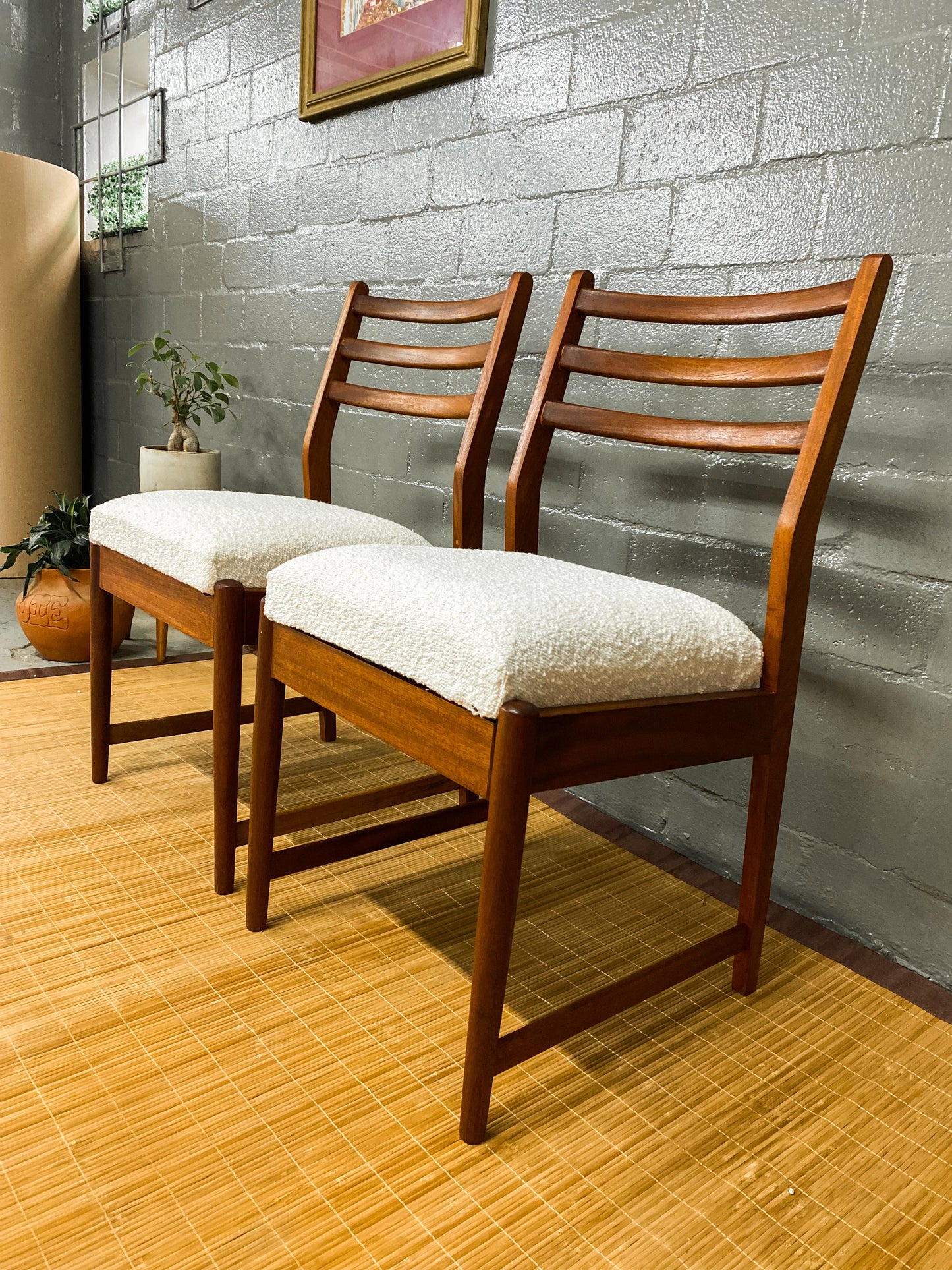 Pair of Frystark Dining Chairs in White Boucle.