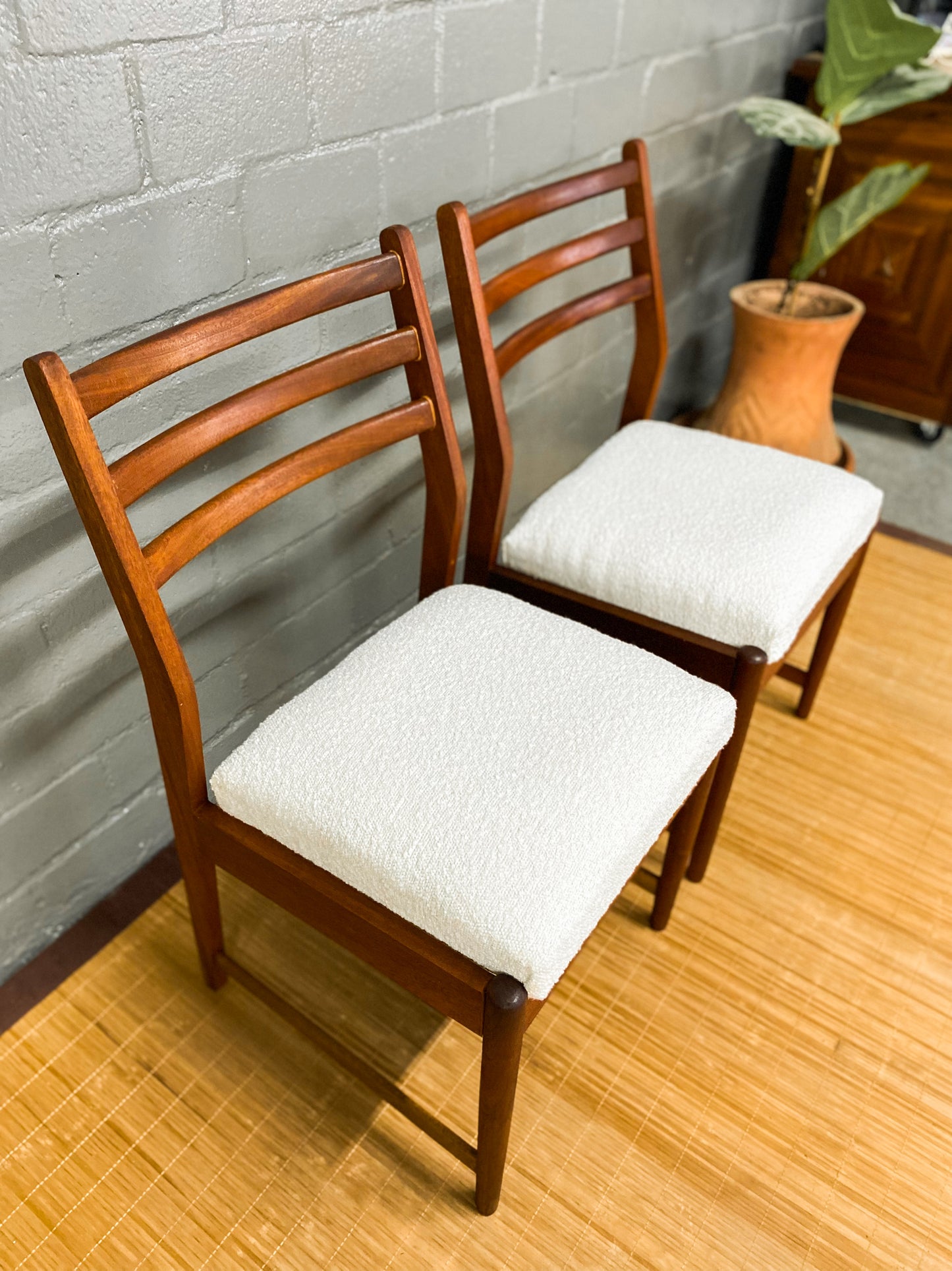 Pair of Frystark Dining Chairs in White Boucle.