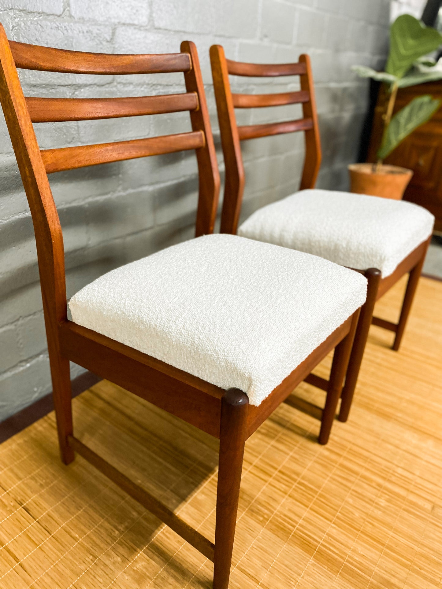 Pair of Frystark Dining Chairs in White Boucle.