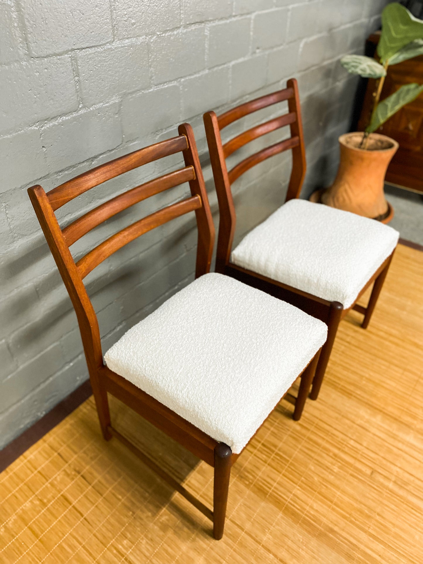 Pair of Frystark Dining Chairs in White Boucle.