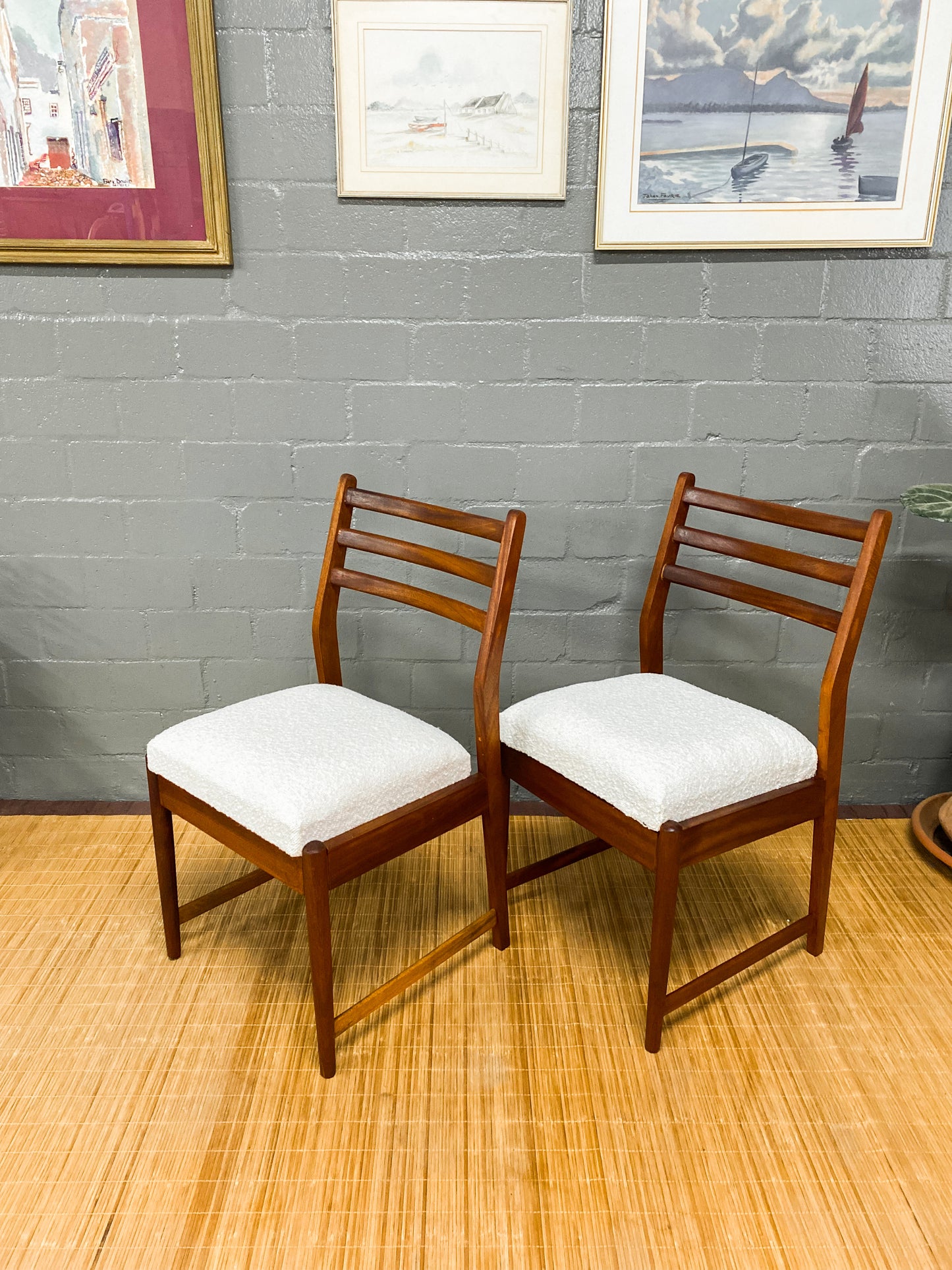Pair of Frystark Dining Chairs in White Boucle.