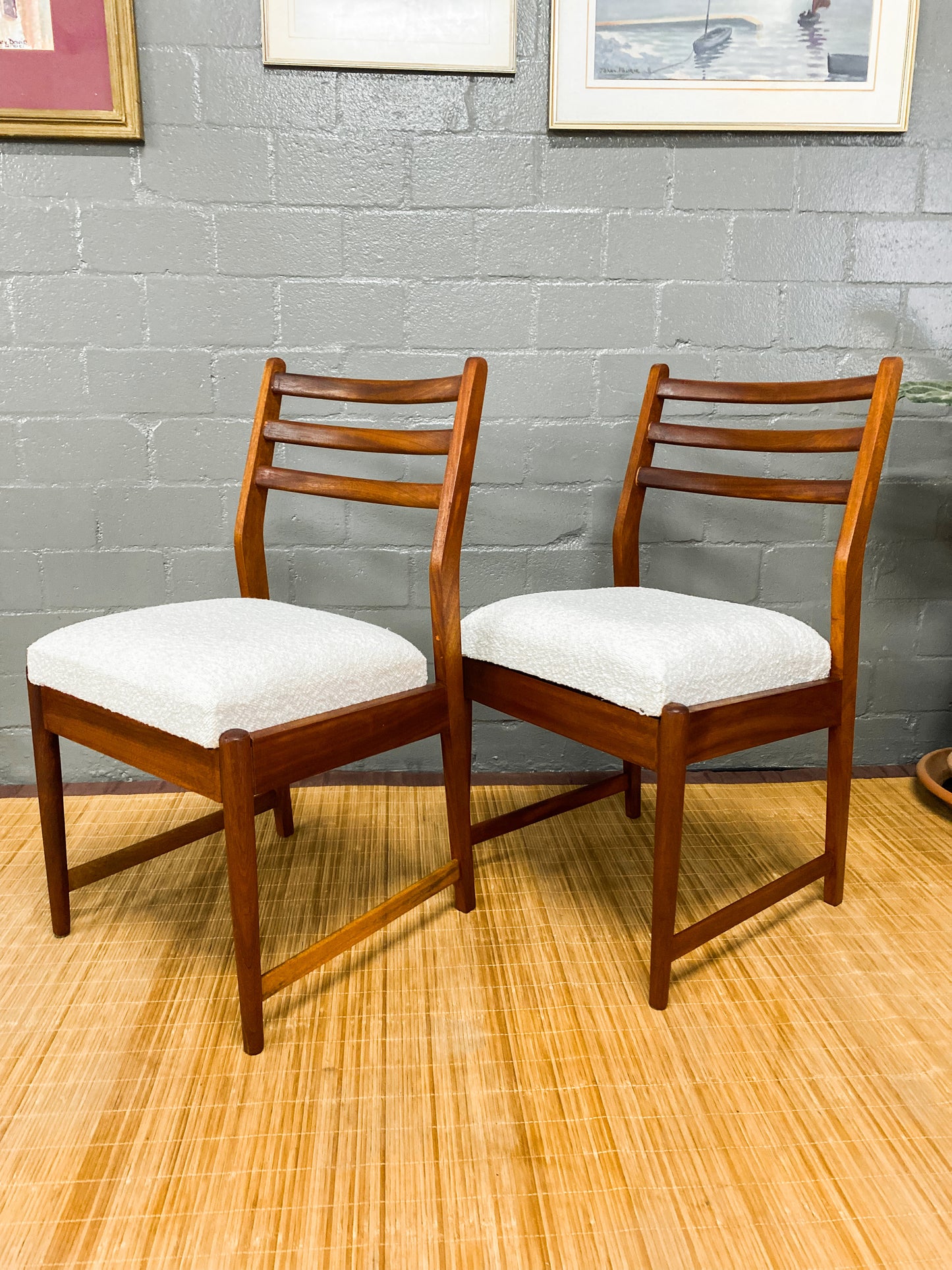 Pair of Frystark Dining Chairs in White Boucle.