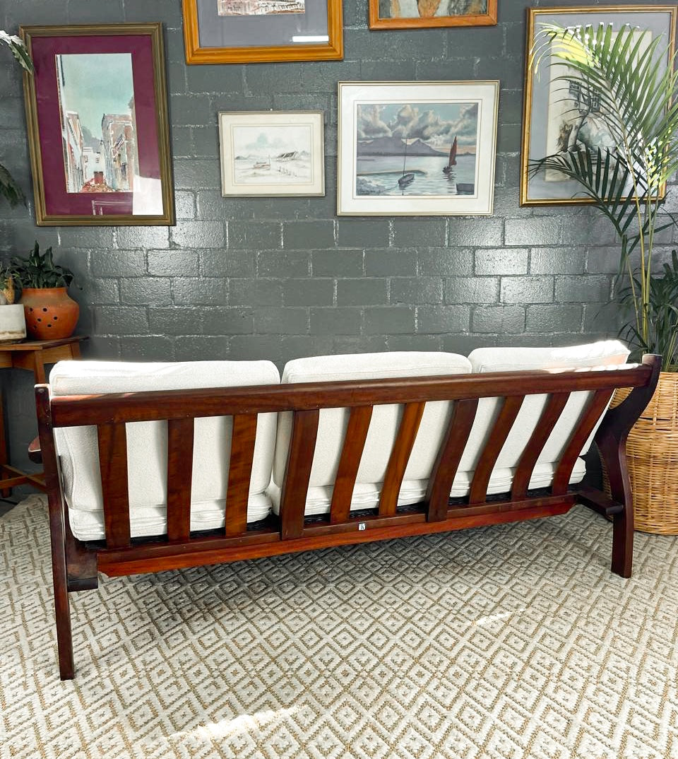 Mid-Century Modern 3 Seater Couch with Boucle Cushions