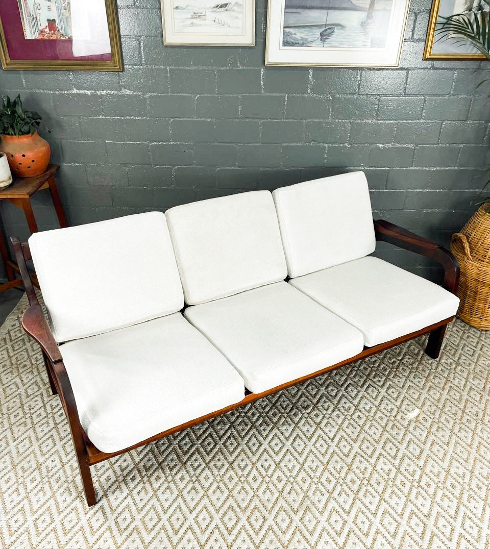 Mid-Century Modern 3 Seater Couch with Boucle Cushions