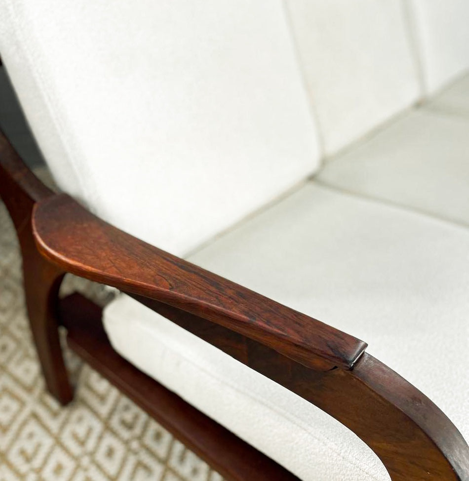 Mid-Century Modern 3 Seater Couch with Boucle Cushions