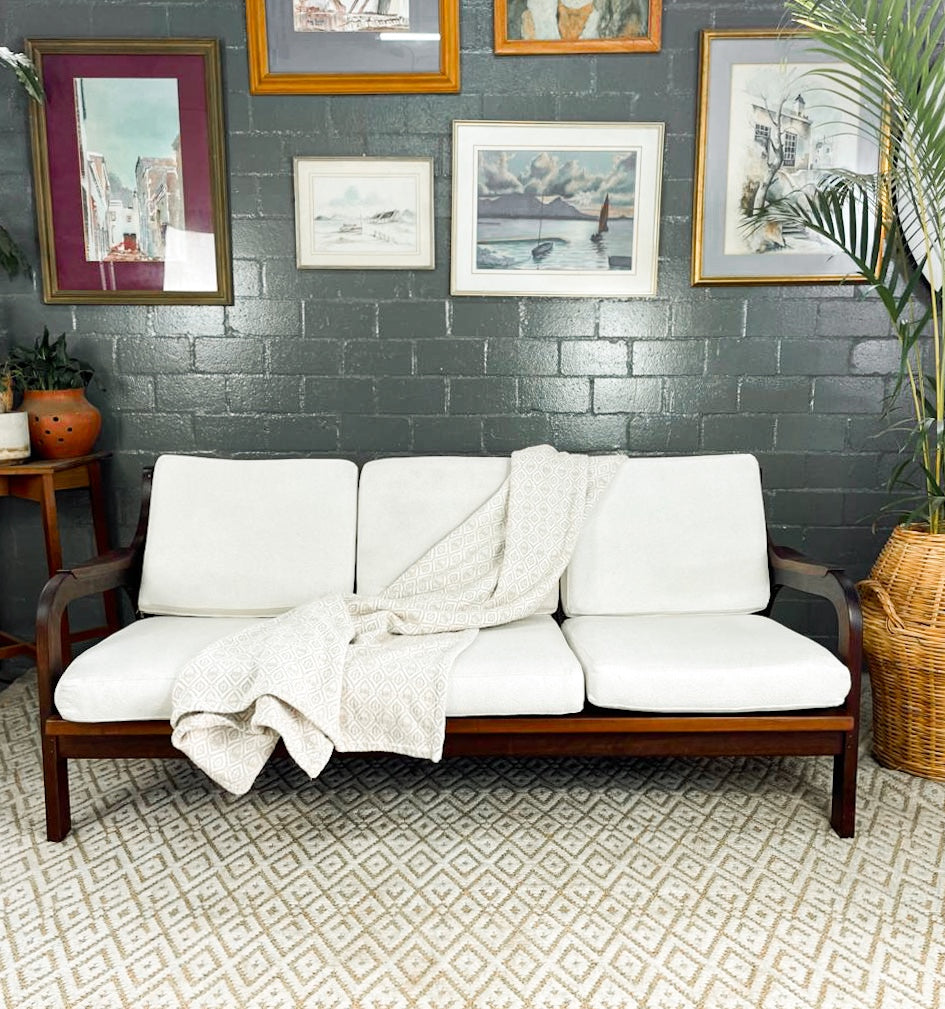 Mid-Century Modern 3 Seater Couch with Boucle Cushions