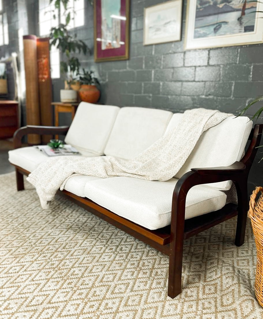 Mid-Century Modern 3 Seater Couch with Boucle Cushions