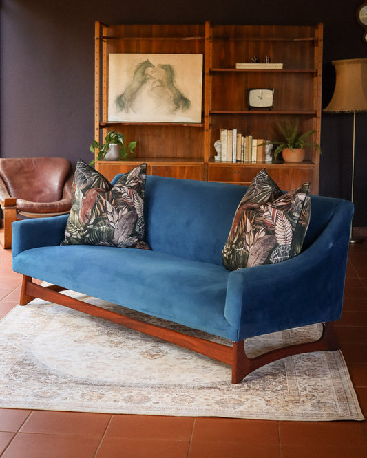 Mid-Century Three-Seater Velvet Couch