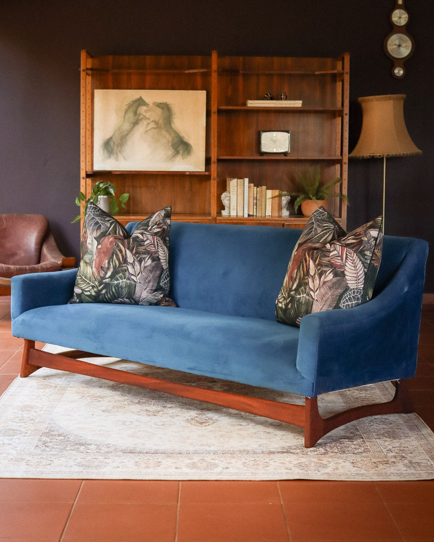 Mid-Century Three-Seater Velvet Couch